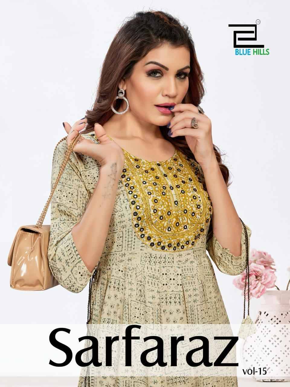 Sarfaraz Vol-15 By Blue Hills 15001 To 15006 Series Beautiful Stylish Fancy Colorful Casual Wear & Ethnic Wear Rayon Foil Print Gowns At Wholesale Price