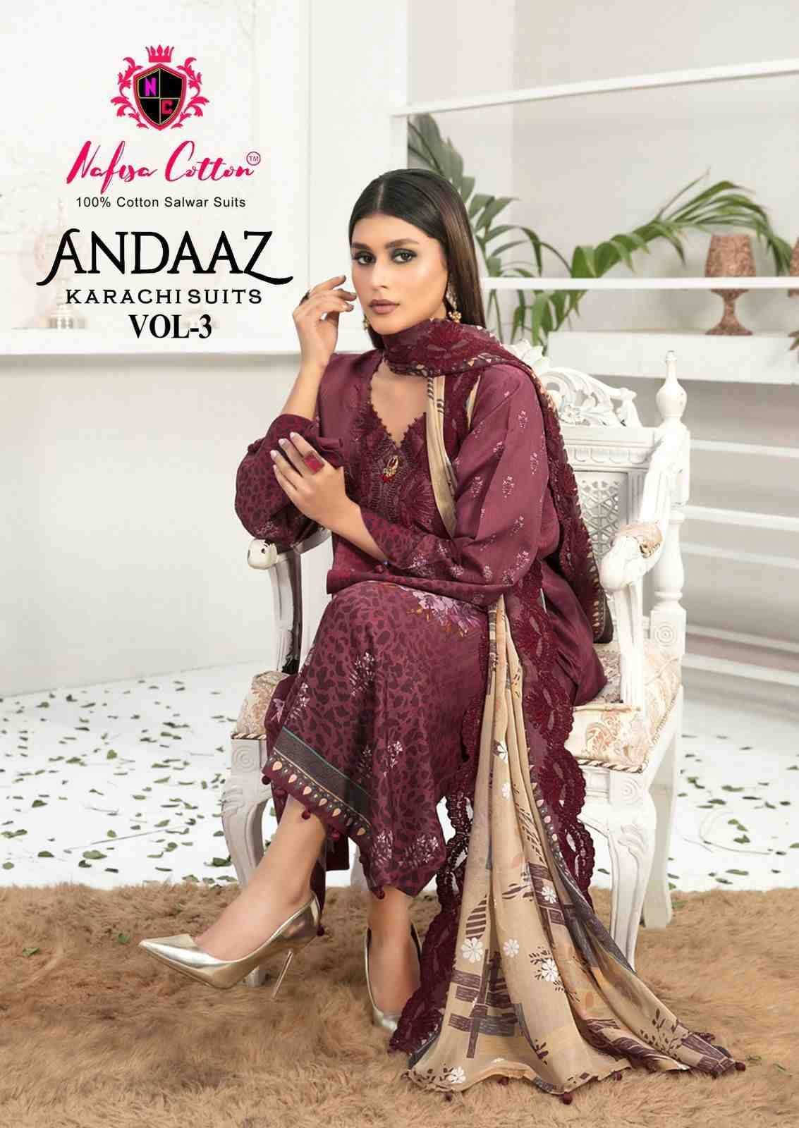 Andaaz Vol-3 By Nafisa Cotton 3001 To 3006 Series Beautiful Festive Suits Stylish Fancy Colorful Casual Wear & Ethnic Wear Pure Cotton Digital Print Dresses At Wholesale Price
