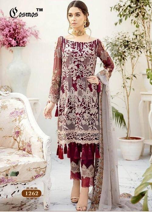 Cosmos Hit Design 1262 By Cosmos Beautiful Pakistani Suits Colorful Stylish Fancy Casual Wear & Ethnic Wear Pure Faux Georgette Embroidered Dresses At Wholesale Price