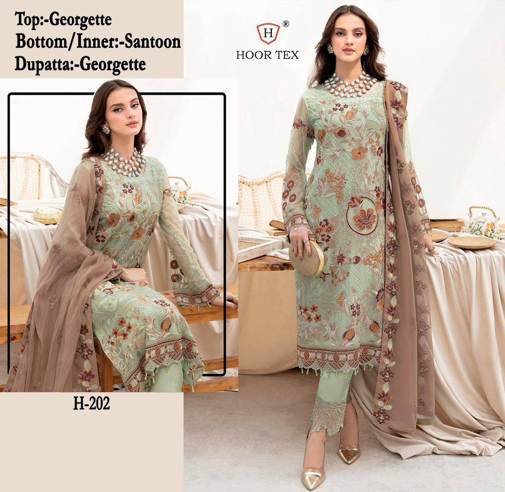Hoor Tex Hit Design H-202 By Hoor Tex Pakistani Suits Beautiful Fancy Colorful Stylish Party Wear & Occasional Wear Georgette With Embroidery Dresses At Wholesale Price
