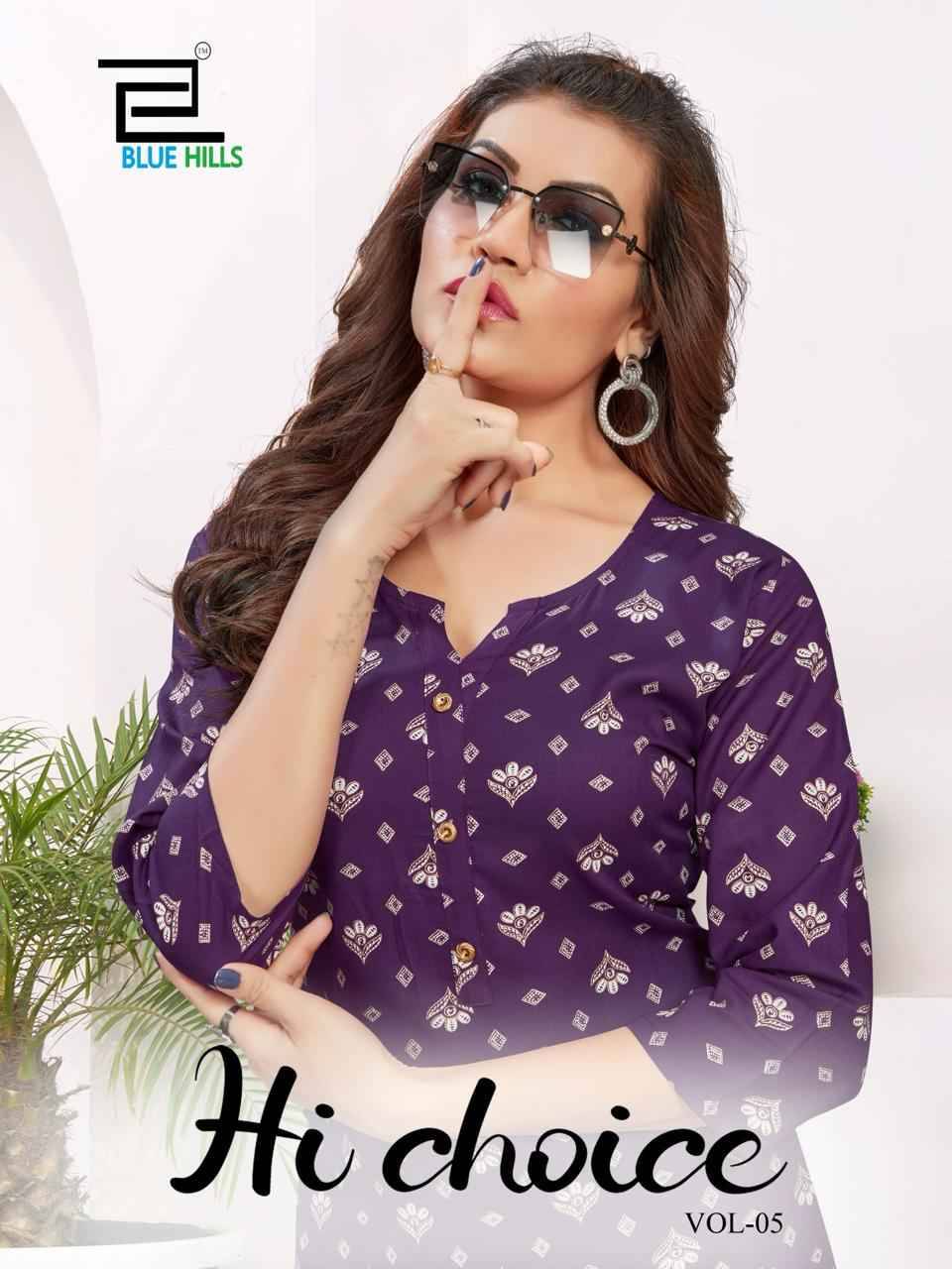 Hi Choice Vol-5 By Blue Hills 1001 To 1006  Series Beautiful Stylish Fancy Colorful Casual Wear & Ethnic Wear Rayon Print Kurtis At Wholesale Price