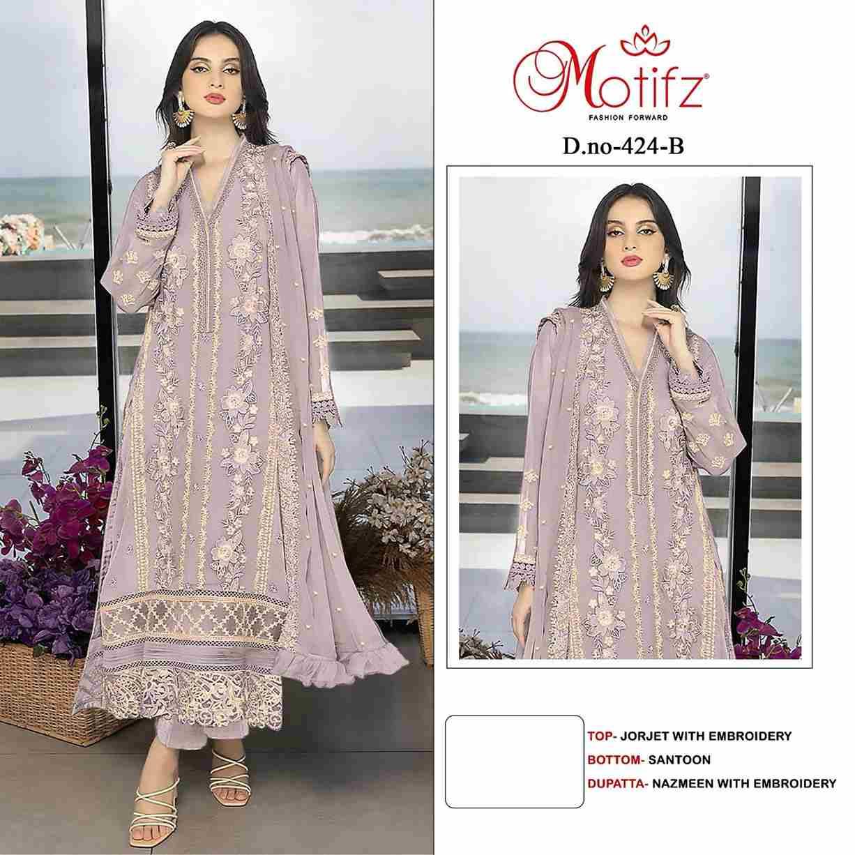Motifz Hit Design 424 Colours By Motifz Beautiful Pakistani Suits Colorful Stylish Fancy Casual Wear & Ethnic Wear Heavy Georgette Dresses At Wholesale Price
