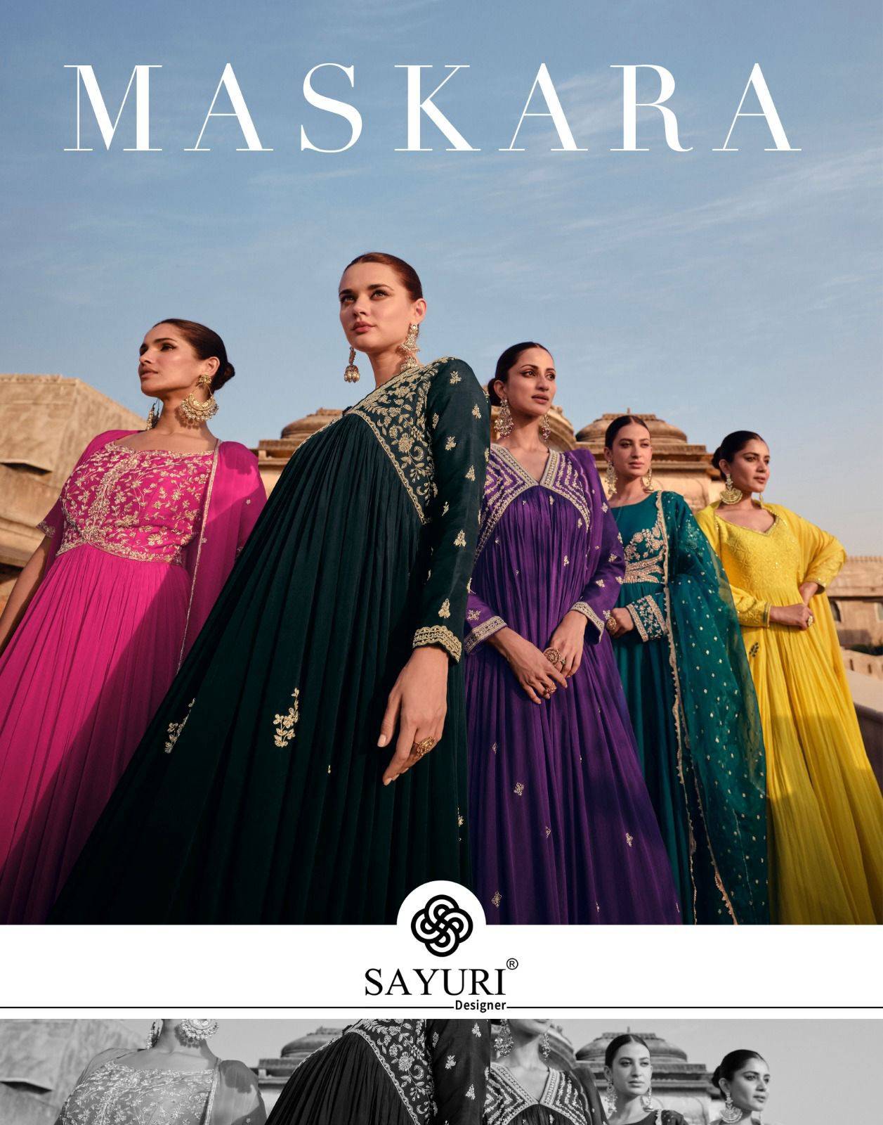 Maskara By Sayuri 5400 To 5404 Series Beautiful Stylish Fancy Colorful Casual Wear & Ethnic Wear Chinnon Silk Gowns With Dupatta At Wholesale Price