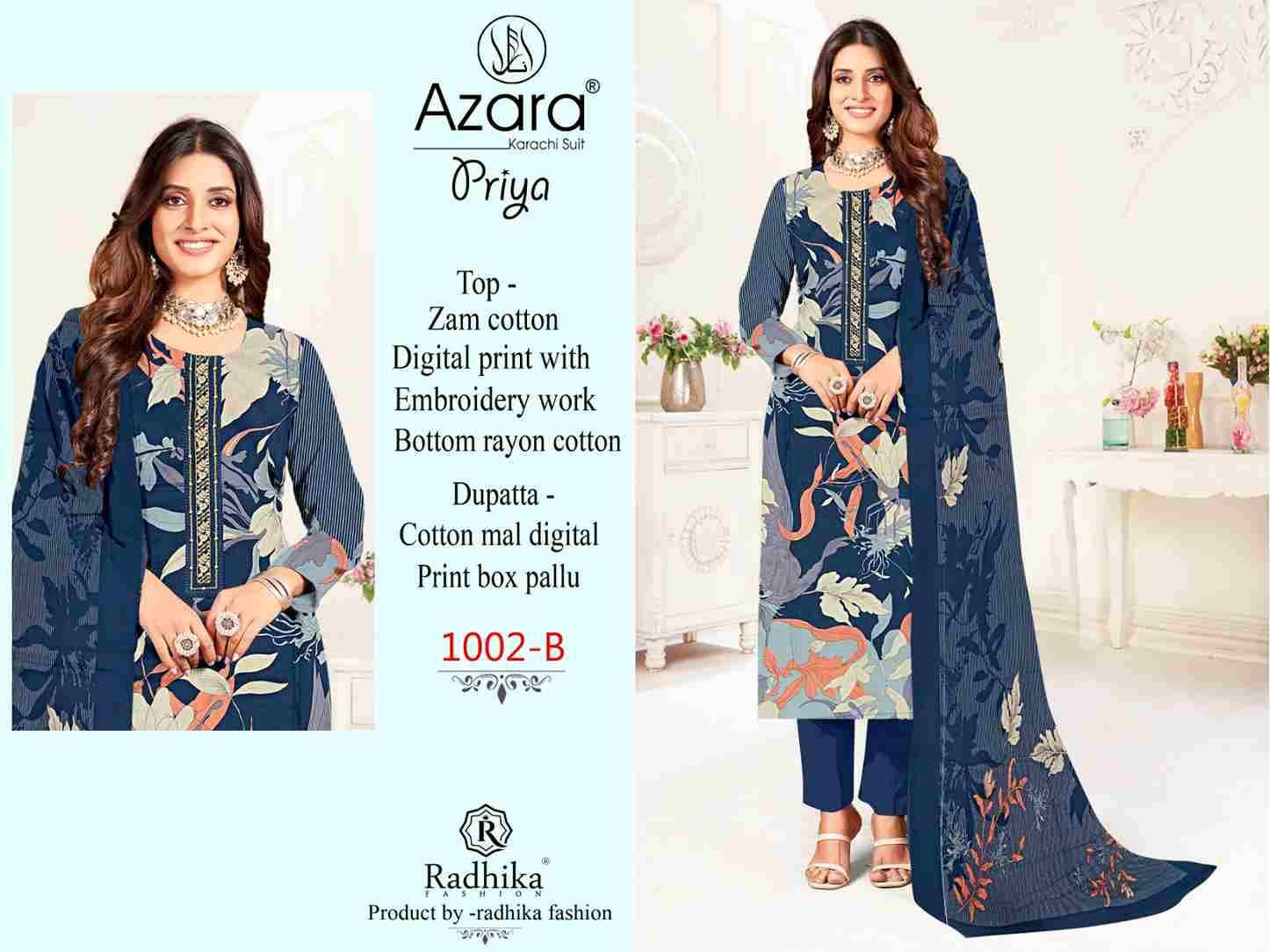 Priya By Azara 1002-A To 1002-D Series Beautiful Festive Suits Stylish Fancy Colorful Party Wear & Occasional Wear Pure Jam Cotton Print Dresses At Wholesale Price