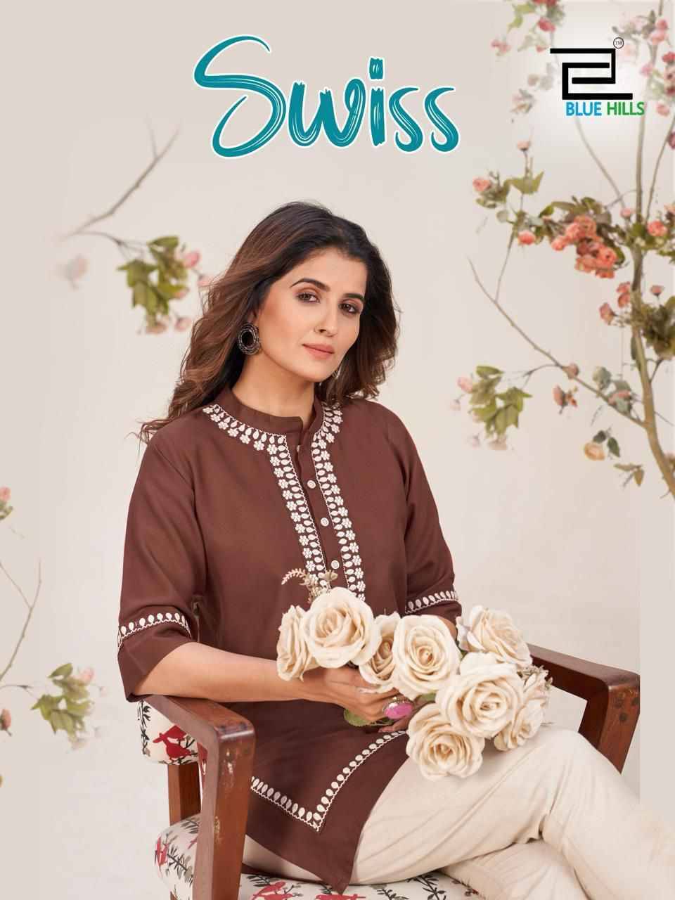 Swiss By Blue Hills 1001 To 1006 Series Designer Stylish Fancy Colorful Beautiful Party Wear & Ethnic Wear Collection Heavy Rayon Foil Kurtis At Wholesale Price