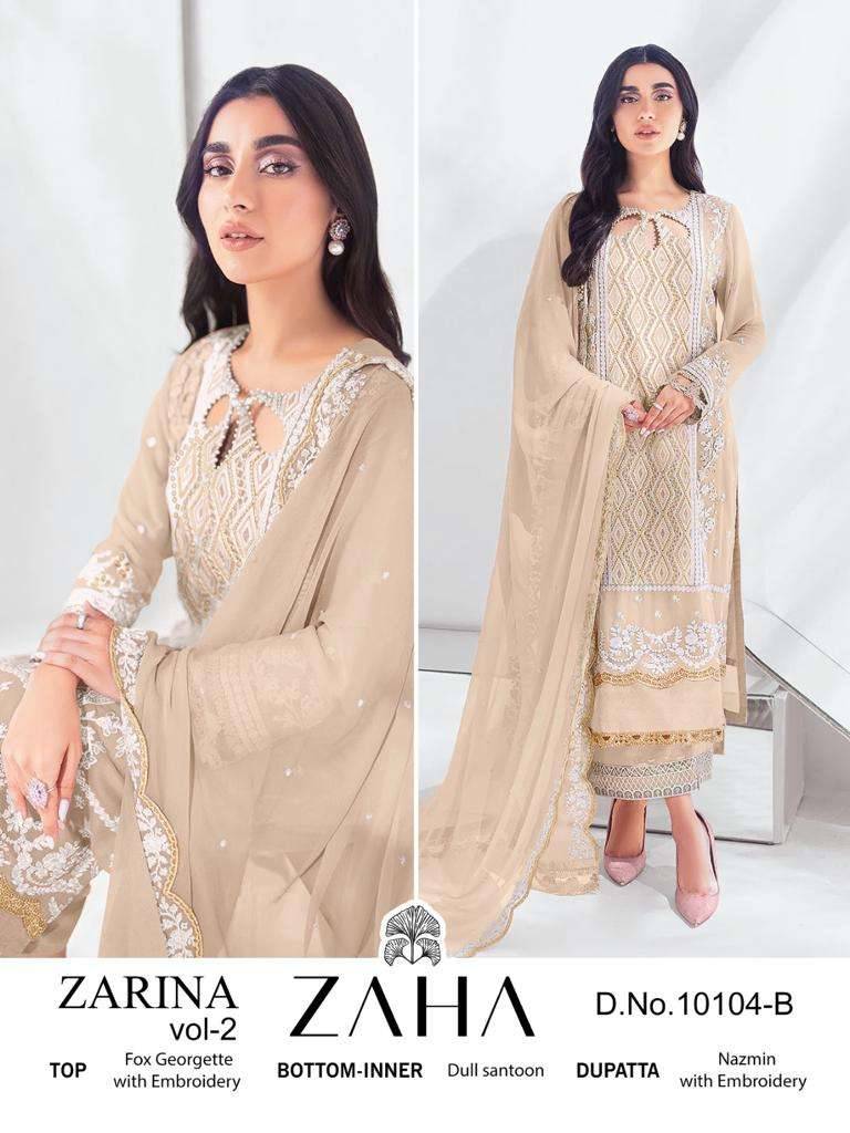 Zarina Vol-2 By Zaha 10104-A To 10104-D Series Beautiful Pakistani Suits Colorful Stylish Fancy Casual Wear & Ethnic Wear Faux Georgette Embroidered Dresses At Wholesale Price