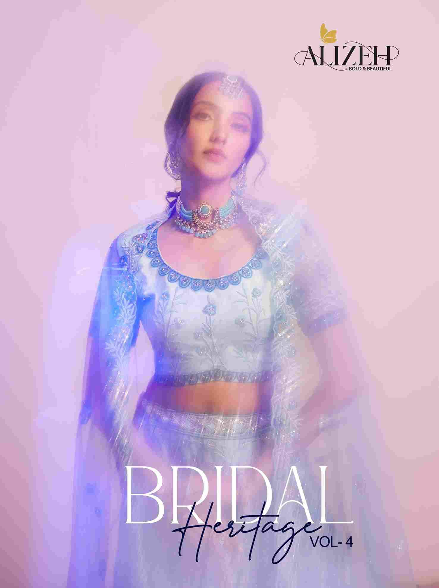 Bridal Heritage Vol-4 By Alizeh 1073 To 1076 Series Indian Traditional Beautiful Stylish Designer Banarasi Silk Jacquard Embroidered Party Wear Net Lehengas At Wholesale Price