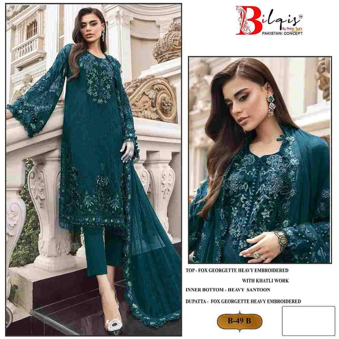 Bilqis 49 Colours By Bilqis 49-A To 49-D Series Beautiful Pakistani Suits Stylish Fancy Colorful Party Wear & Occasional Wear Faux Georgette Embroidery Dresses At Wholesale Price