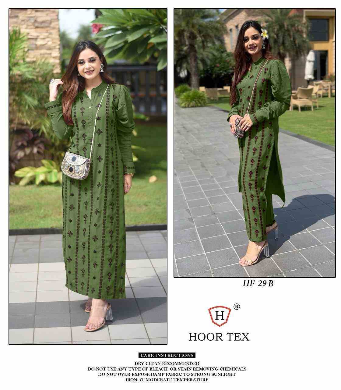 Hoor Tex Hit Design HF-29 Colours By Hoor Tex HF-29-A To HF-29-I Series Pakistani Kurtis Beautiful Fancy Colorful Stylish Party Wear & Occasional Wear Heavy Rayon Kurtis With Bottom Dresses At Wholesale Price