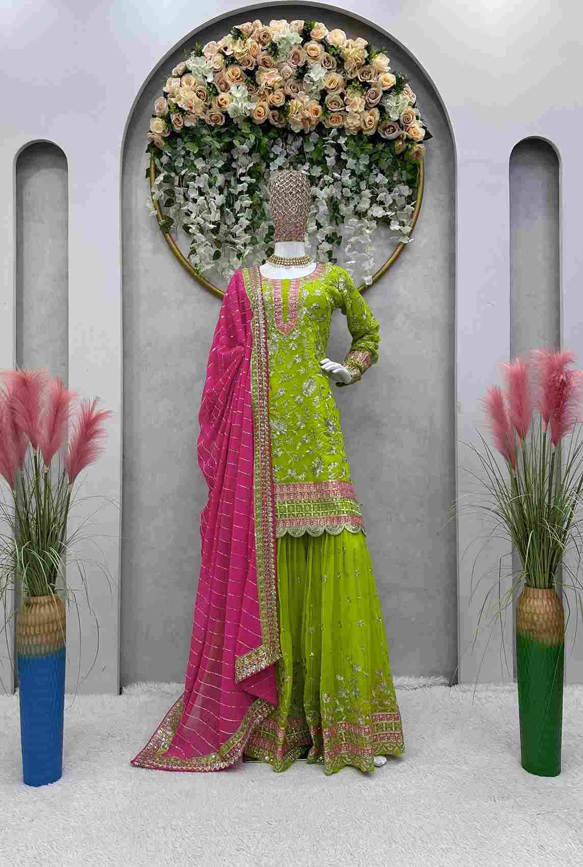 K-1431 By Fashid Wholesale Designer Sharara Suits Beautiful Fancy Colorful Stylish Party Wear & Occasional Wear Faux Georgette Dresses At Wholesale Price