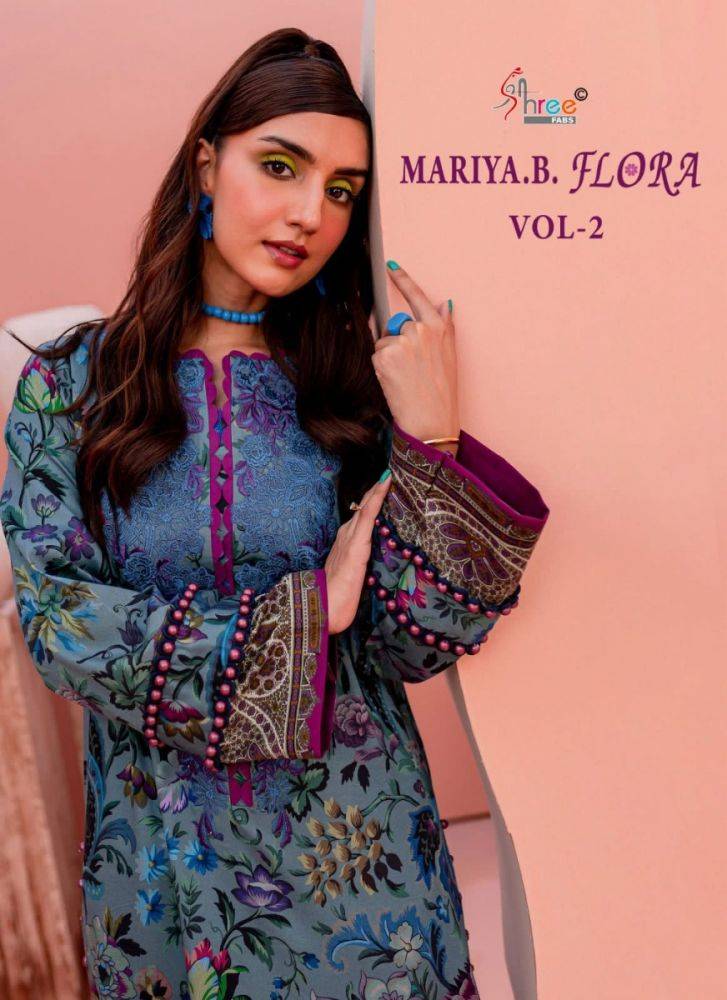 Mariya.B. Flora Vol-2 By Shree Fabs 3343 To 3346 Series Beautiful Pakistani Suits Stylish Fancy Colorful Party Wear & Occasional Wear Pure Jam Cotton Print With Embroidery Dresses At Wholesale Price