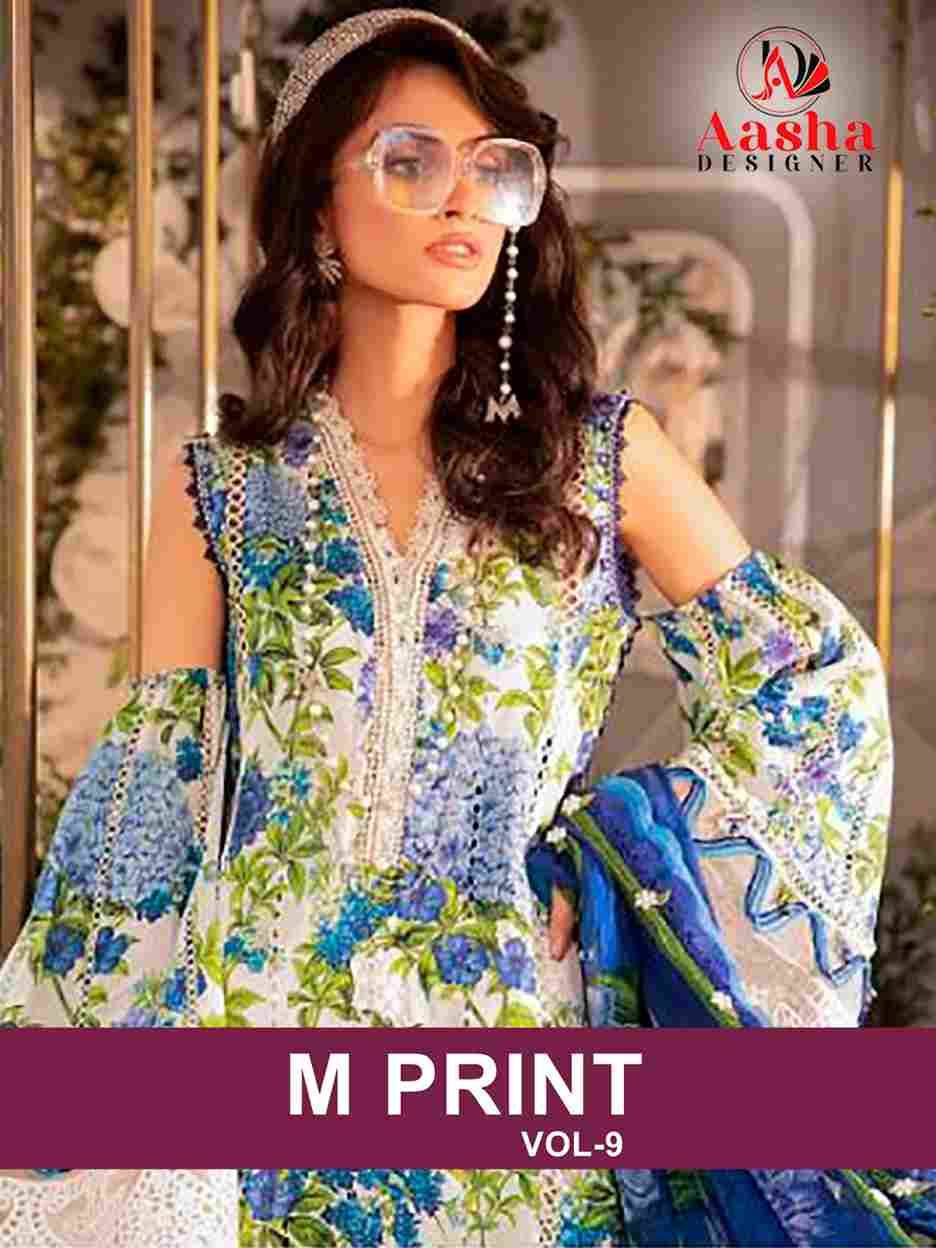 M Print Vol-9 By Aasha Designer 1057-A To 1057-B Series Pakistani Traditional Wear Collection Beautiful Stylish Fancy Colorful Party Wear & Occasional Wear Pure Cotton Embroidered Dresses At Wholesale Price