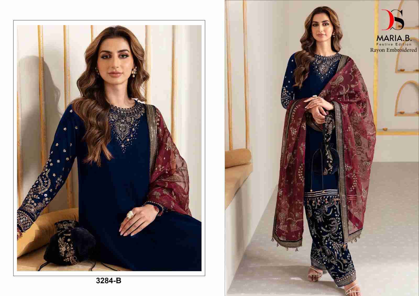 Maria.B. Festive Edition Rayon Embroidered By Deepsy Suits 3284-A To 3284-D Series Beautiful Pakistani Suits Colorful Stylish Fancy Casual Wear & Ethnic Wear Rayon Embroidered Dresses At Wholesale Price