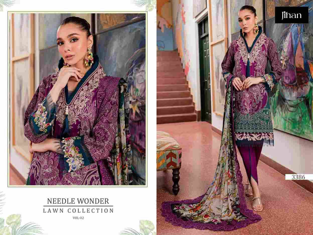 Needle Wonder Lawn Collection Vol-2 By Jihan 3385 To 3388 Series Designer Pakistani Suits Beautiful Fancy Stylish Colorful Party Wear & Occasional Wear Pure Cotton Print Dresses At Wholesale Price