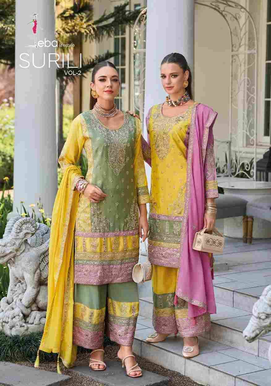 Surili Vol-2 By Eba Lifestyle 1679 To 1680 Series Beautiful Sharara Suits Colorful Stylish Fancy Casual Wear & Ethnic Wear Chinnon Dresses At Wholesale Price