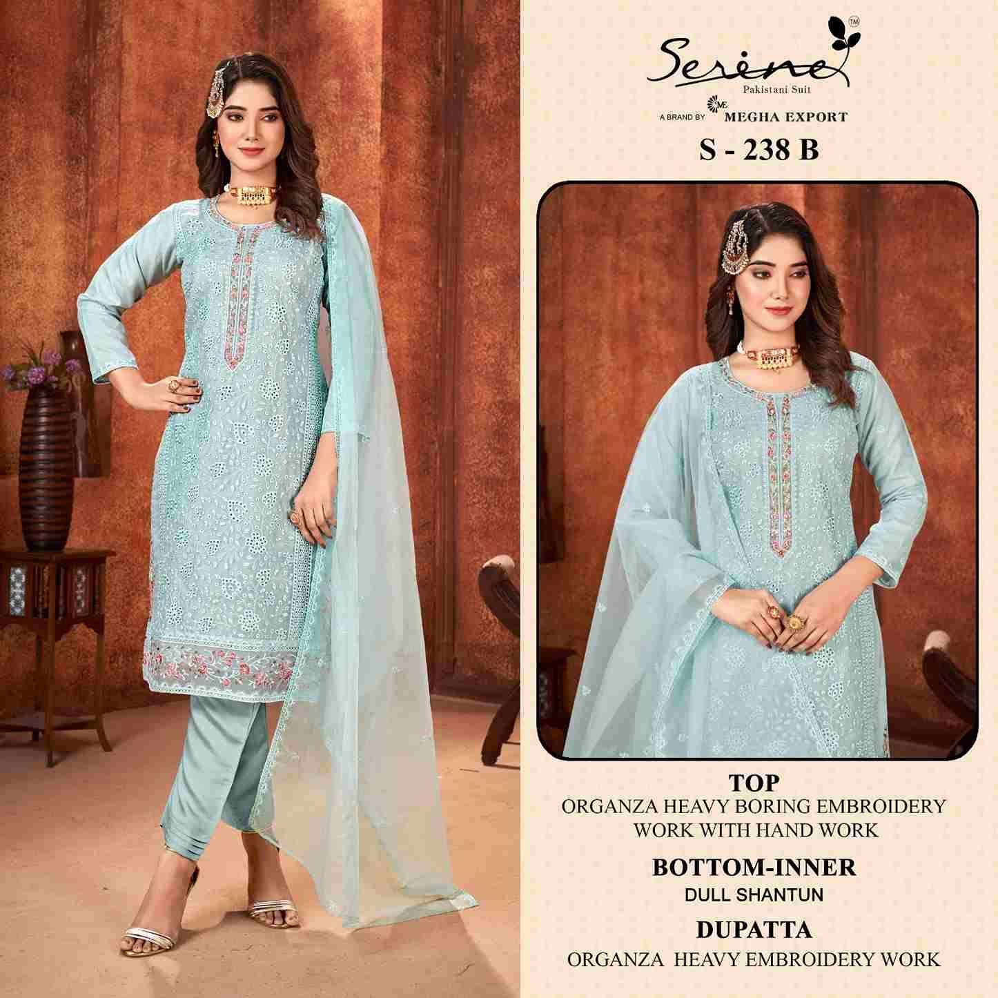 Serene Hit Design S-238 Colours By Serene S-238-A To S-238-D Series Designer Pakistani Suits Beautiful Fancy Colorful Stylish Party Wear & Occasional Wear Organza Embroidered Dresses At Wholesale Price