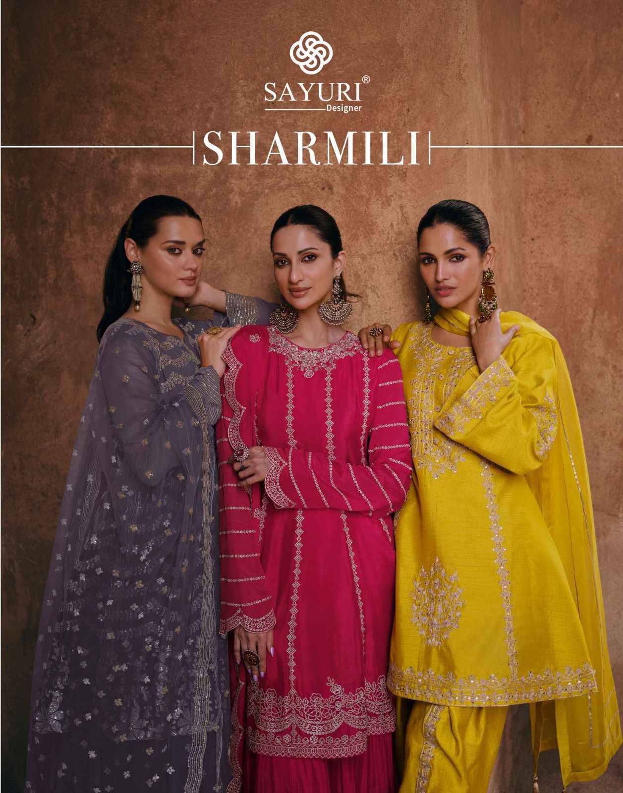Sharmili By Sayuri 5431 TO 5433 Series Beautiful Stylish Fancy Colorful Casual Wear & Ethnic Wear Real Chinnon Silk Gowns With Dupatta At Wholesale Price