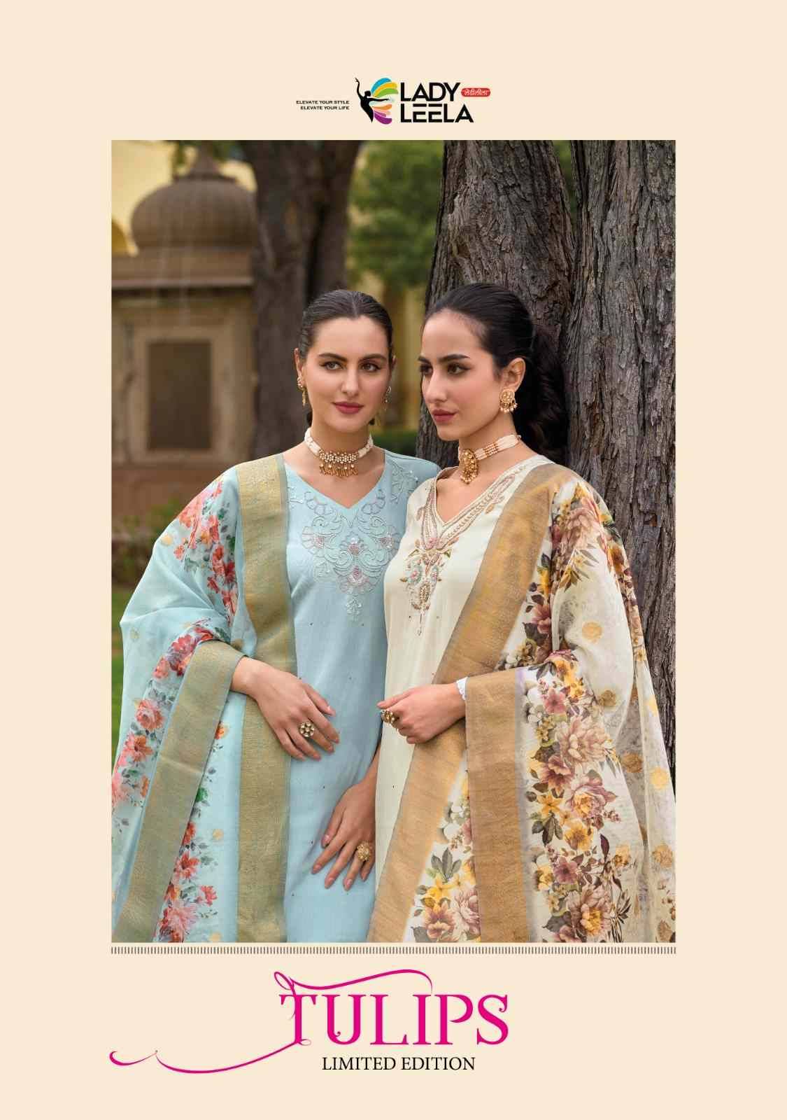 Tulips By Lady Leela 1221 To 1224 Series Beautiful Festive Suits Colorful Stylish Fancy Casual Wear & Ethnic Wear Viscose Silk With Work Dresses At Wholesale Price