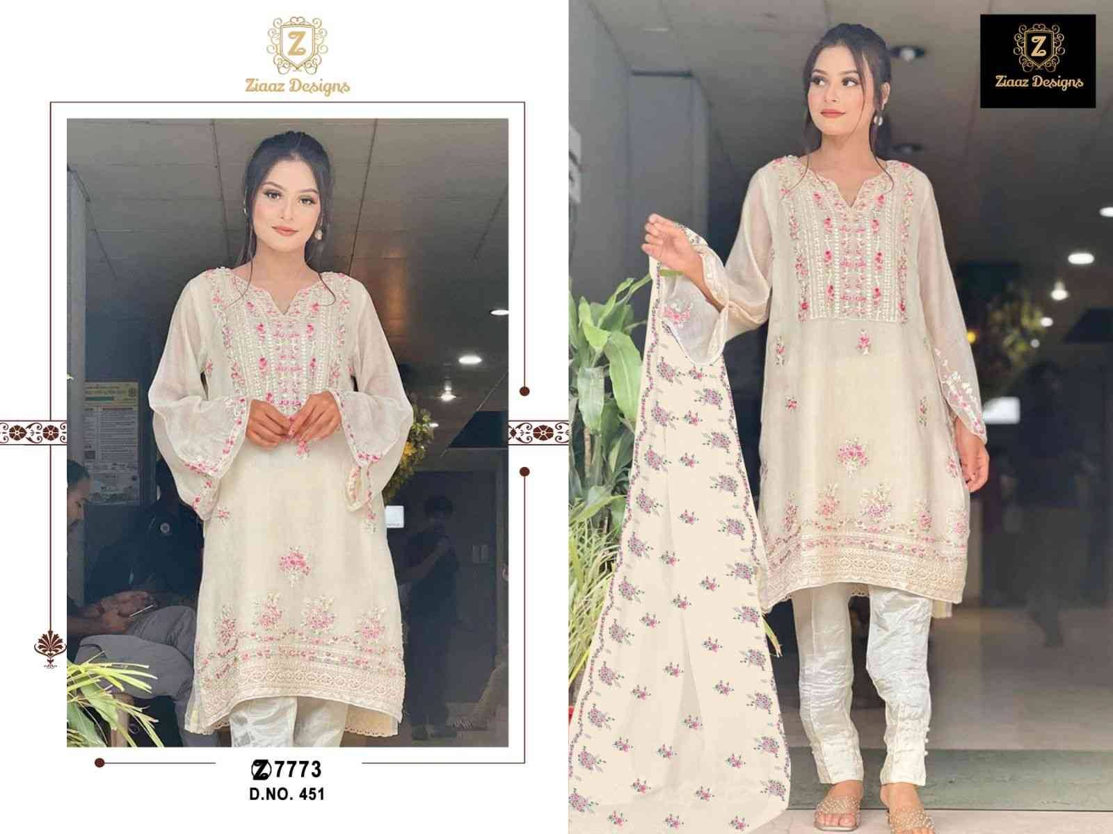 Ziaaz Designs Hit Design 451 By Ziaaz Designs Designer Pakistani Suits Collection Beautiful Stylish Fancy Colorful Party Wear & Occasional Wear Organza Embroidered Dresses At Wholesale Price