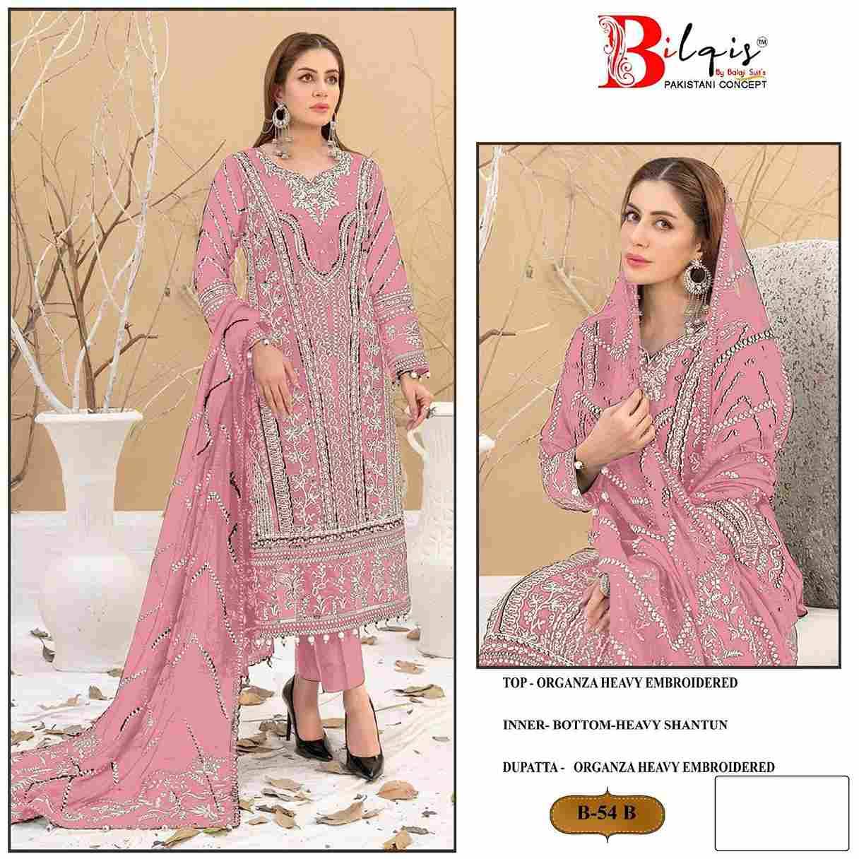 Bilqis 54 Colours By Bilqis 54-A To 54-D Series Beautiful Pakistani Suits Stylish Fancy Colorful Party Wear & Occasional Wear Organza Embroidery Dresses At Wholesale Price