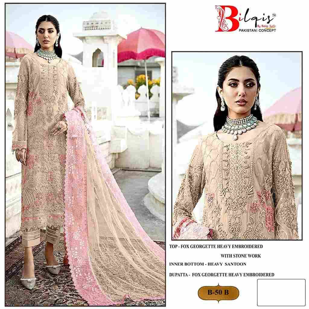 Bilqis 50 Colours By Bilqis 50-A To 50-D Series Beautiful Pakistani Suits Stylish Fancy Colorful Party Wear & Occasional Wear Faux Georgette Embroidery Dresses At Wholesale Price