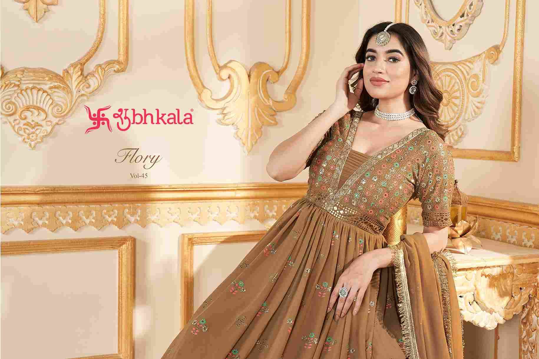 Flory Vol-45 By Shubhkala 5011 To 5015 Series Designer Stylish Fancy Colorful Beautiful Party Wear & Ethnic Wear Collection Georgette Gowns With Bottom At Wholesale Price