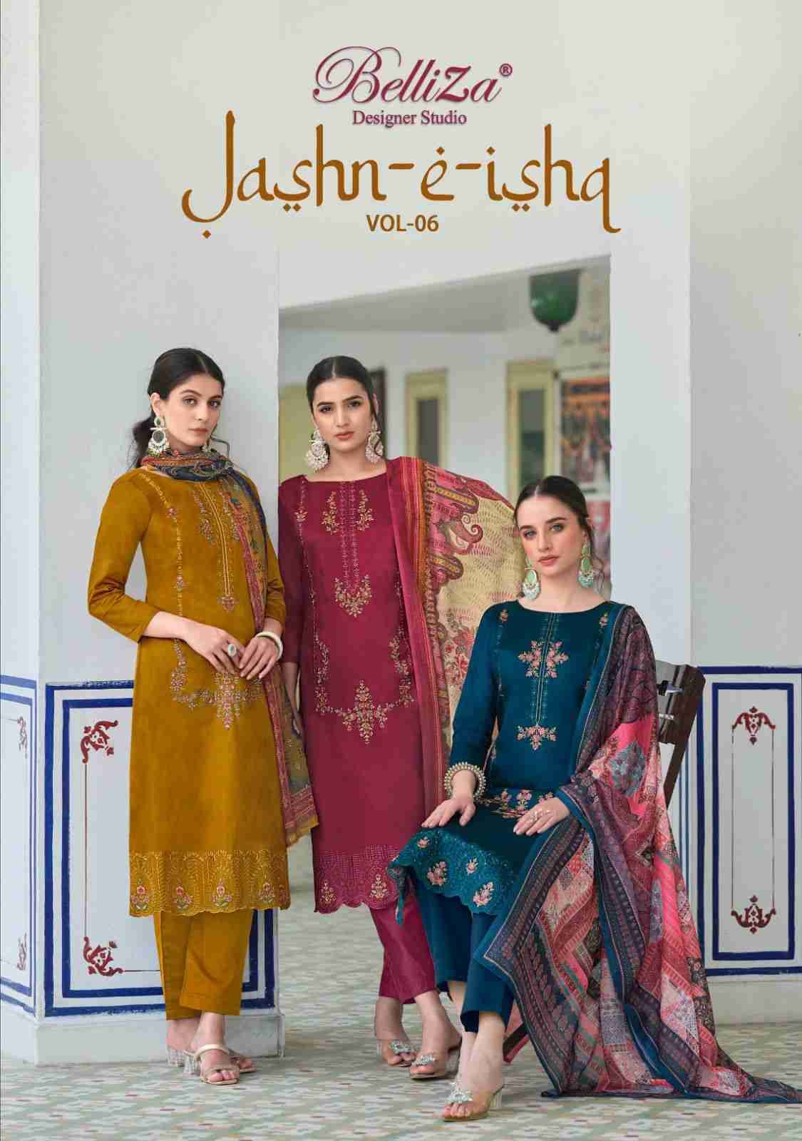 Jashn-E-Ishq Vol-6 By Belliza 909-001 To 909-006 Series Beautiful Stylish Festive Suits Fancy Colorful Casual Wear & Ethnic Wear & Ready To Wear Pure Jam Cotton Dresses At Wholesale Price