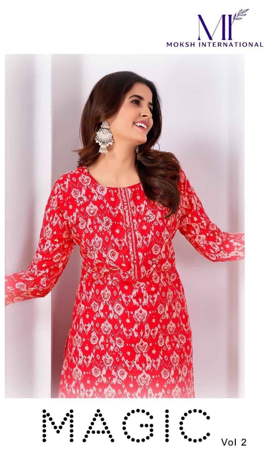 Magic Vol-2 By Moksh International 8495 To 8499 Series Designer Stylish Fancy Colorful Beautiful Party Wear & Ethnic Wear Collection Premium Silk Kurtis With Bottom At Wholesale Price
