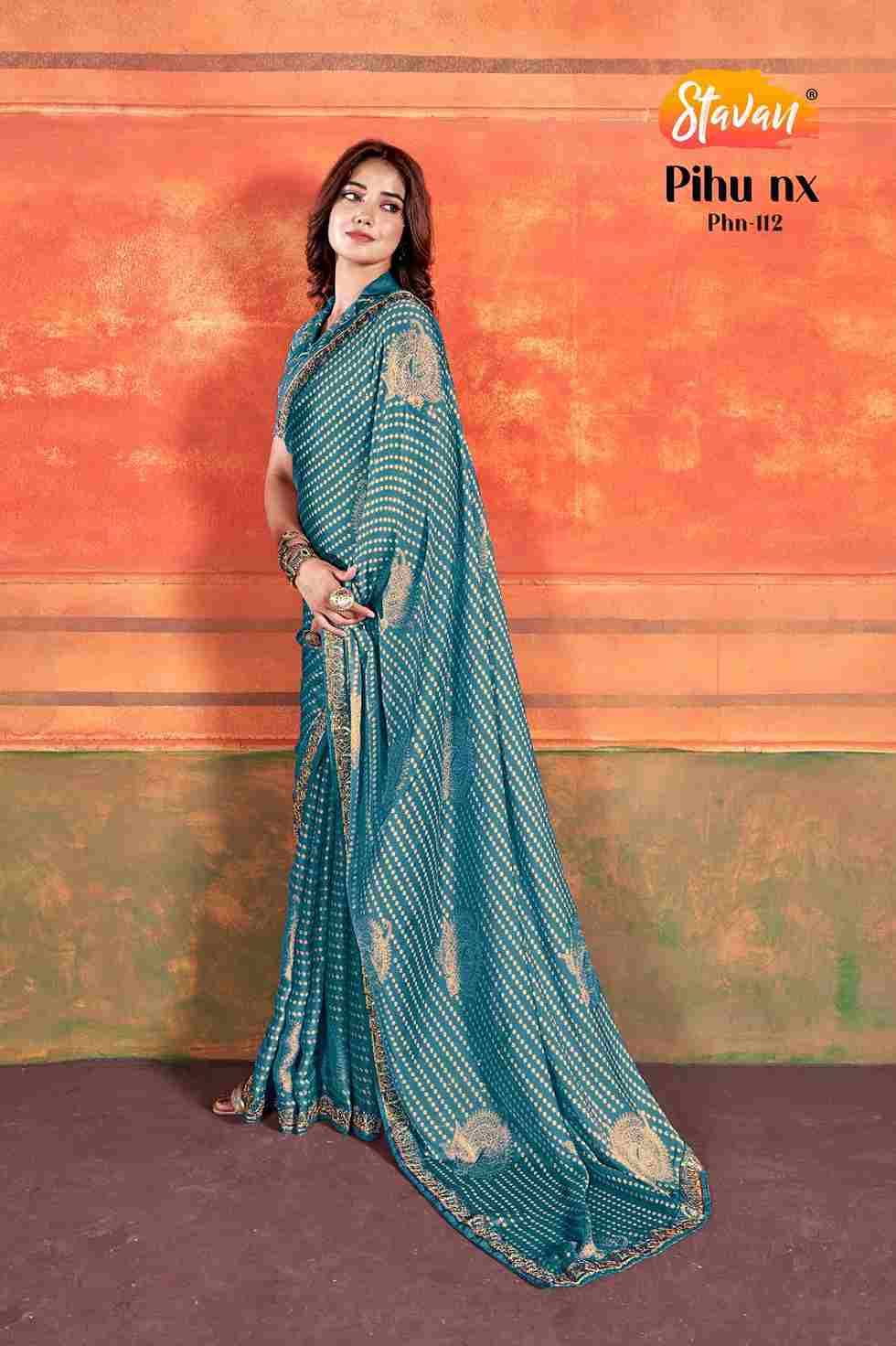 Pihu Nx By Stavan 111 To 116 Series Indian Traditional Wear Collection Beautiful Stylish Fancy Colorful Party Wear & Occasional Wear Pure Chiffon Sarees At Wholesale Price