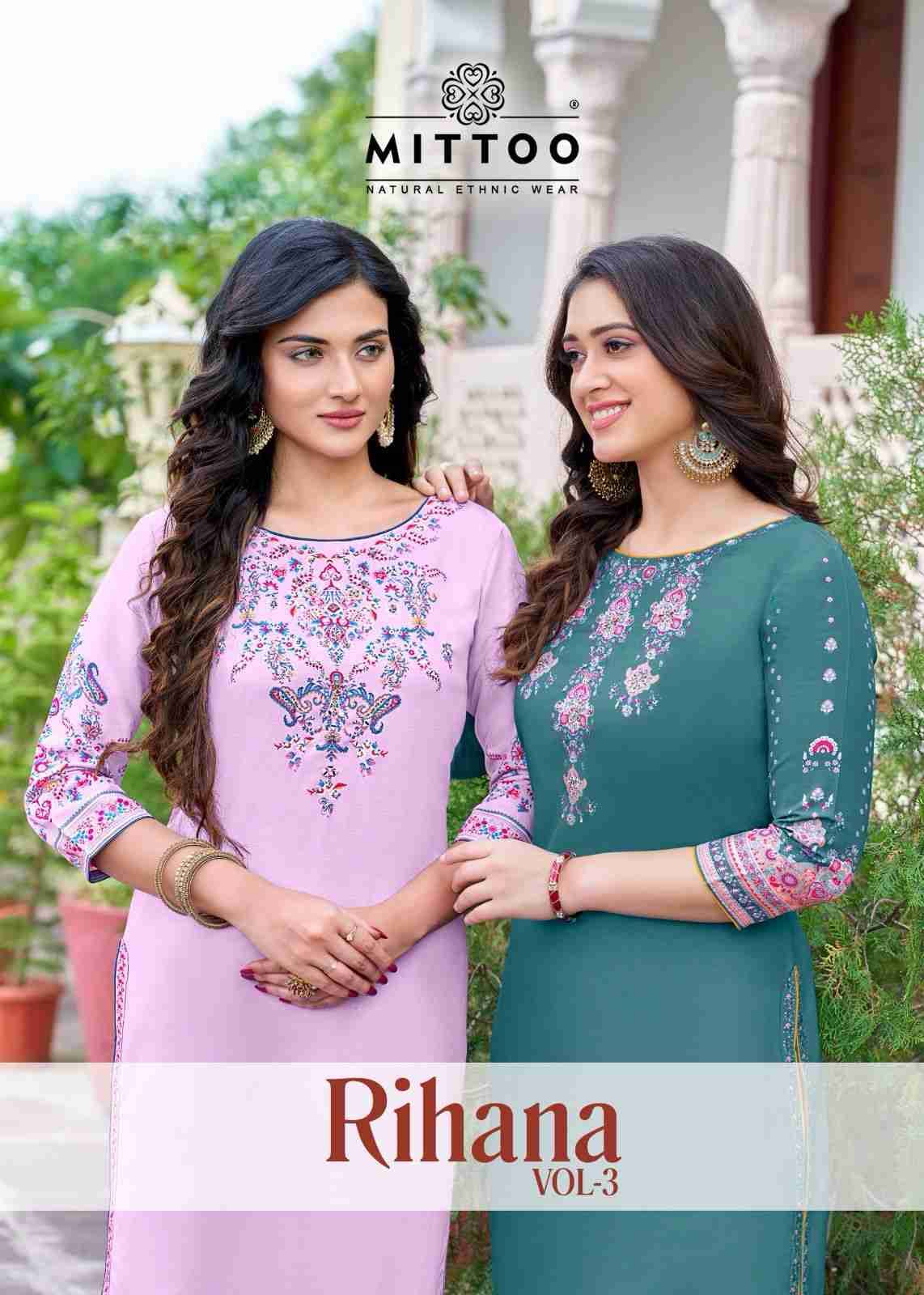 Rihana Vol-3 By Mittoo 6013 To 6018 Series Designer Stylish Fancy Colorful Beautiful Party Wear & Ethnic Wear Collection Rayon With Work Kurtis At Wholesale Price