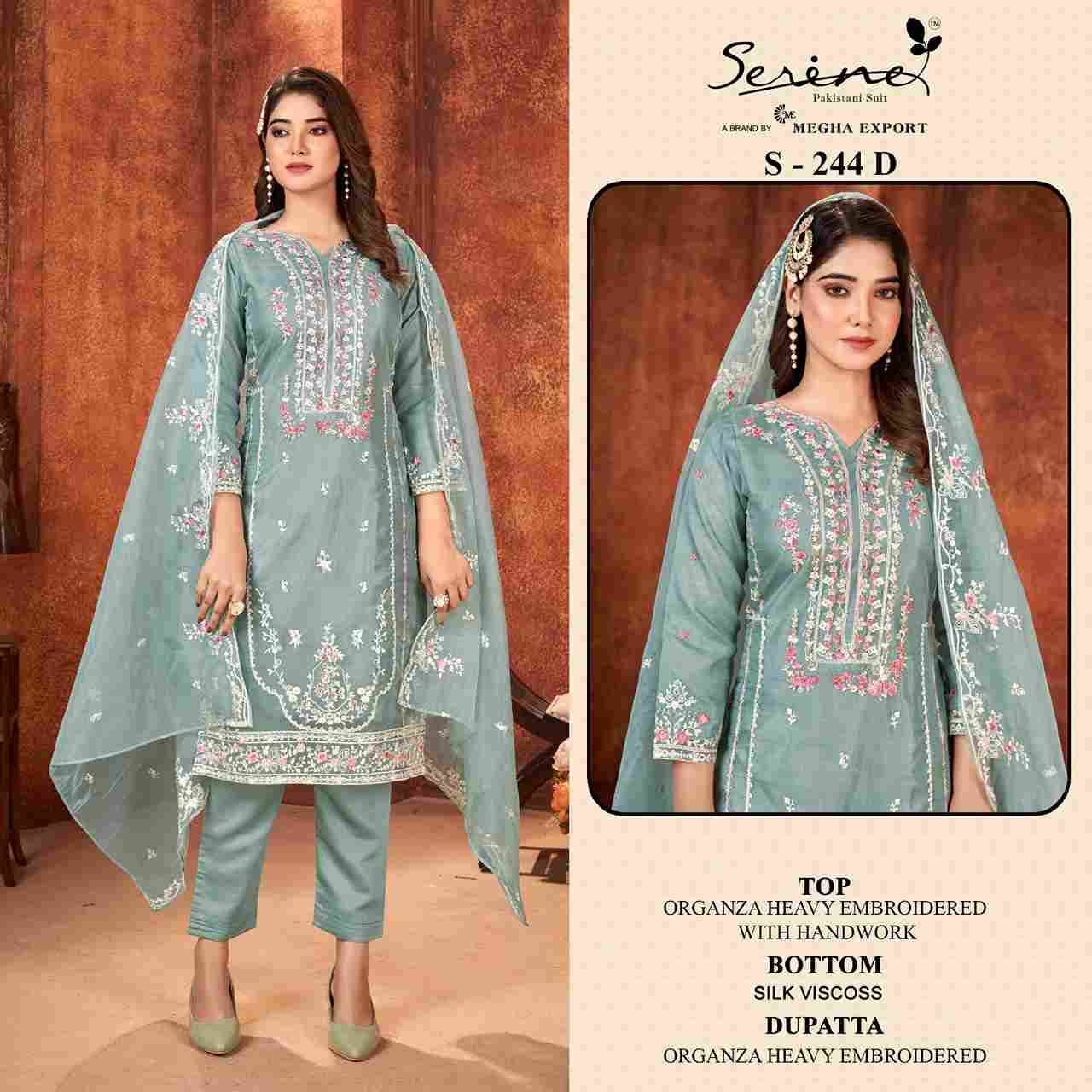Serene Hit Design S-244 Colours Vol-2 By Serene S-244-E To S-244-H Series Designer Pakistani Suits Beautiful Fancy Colorful Stylish Party Wear & Occasional Wear Organza Embroidered Dresses At Wholesale Price