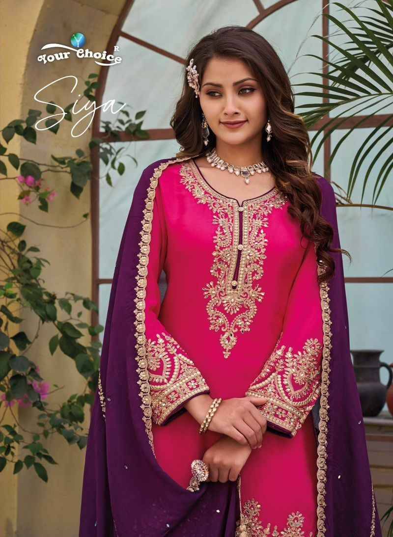 Siya By Your Choice 5001 To 5002 Series Beautiful Sharara Suits Colorful Stylish Fancy Casual Wear & Ethnic Wear Pure Chinnon Embroidered Dresses At Wholesale Price