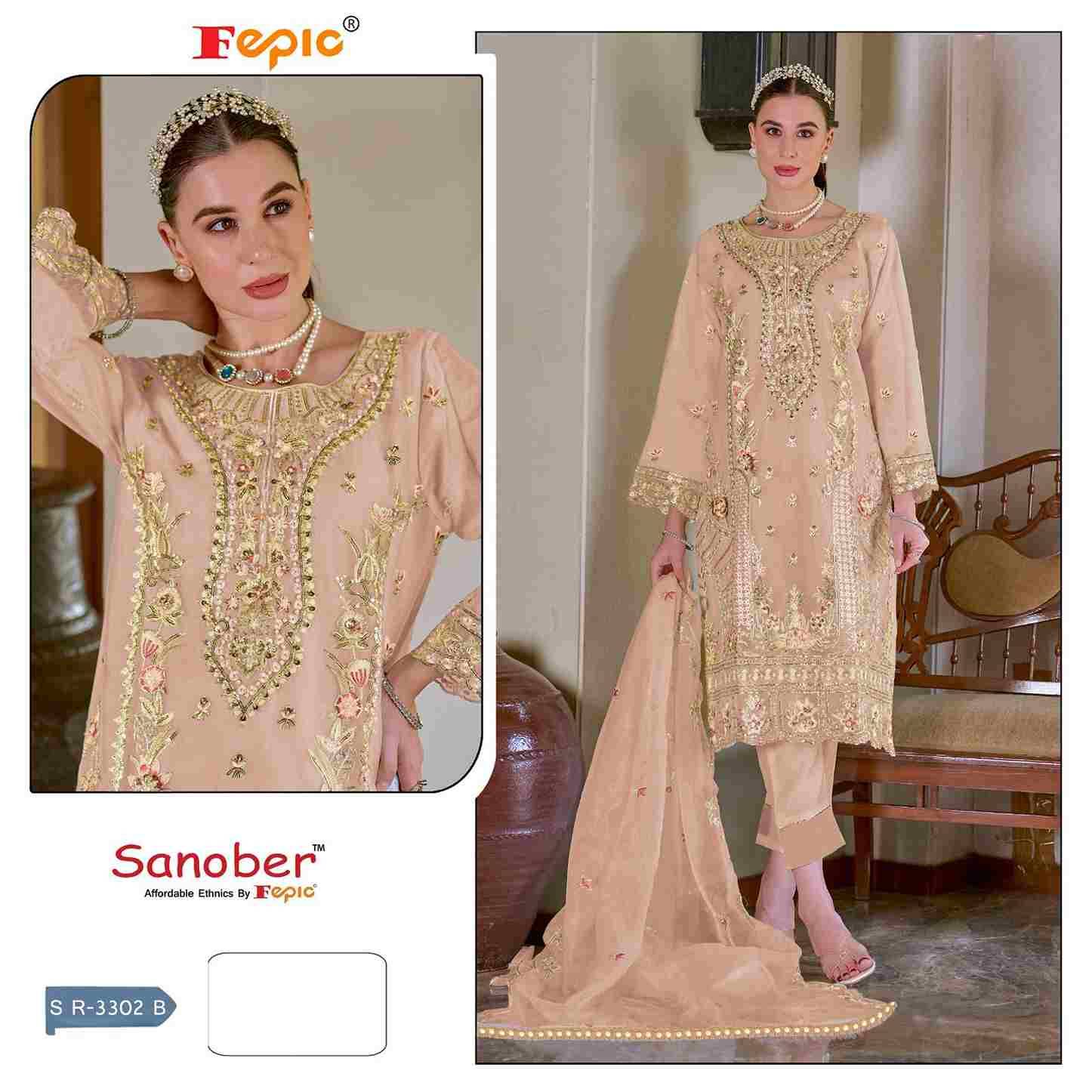Sanober 3302 Colours By Fepic 3302-A To 3302-D Series Beautiful Pakistani Suits Colorful Stylish Fancy Casual Wear & Ethnic Wear Organza Embroidered Dresses At Wholesale Price