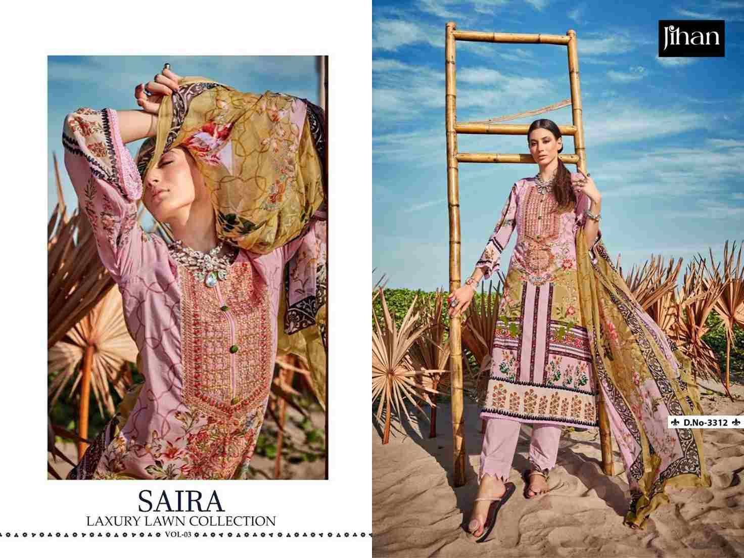 Saira Luxury Lawn Collection Vol-3 By Jihan 3311 To 3316 Series Designer Pakistani Suits Beautiful Stylish Fancy Colorful Party Wear & Occasional Wear Pure Cotton Lawn Dresses At Wholesale Price