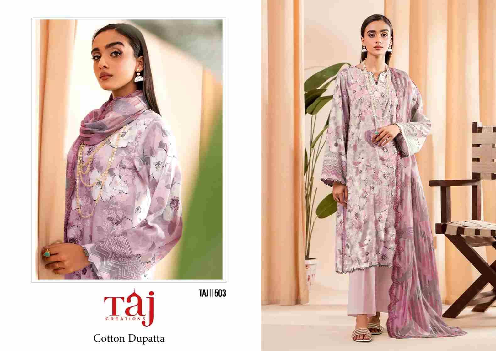 Taj 502 Series By Taj Creation 502 To 503 Series Beautiful Pakistani Suits Colorful Stylish Fancy Casual Wear & Ethnic Wear Pure Cotton With Embroidered Dresses At Wholesale Price
