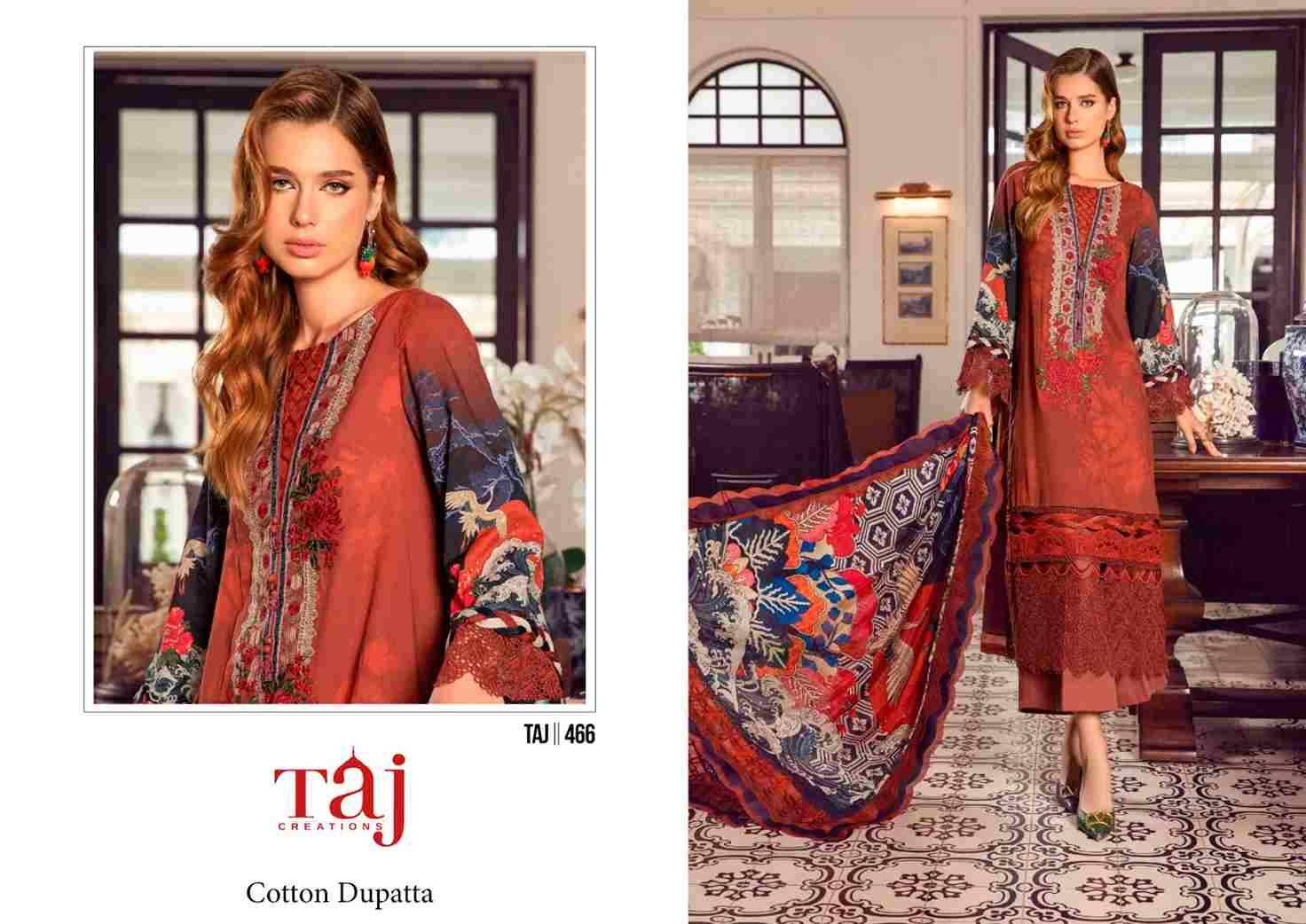 Taj 465 Series By Taj Creation 465 To 466 Series Beautiful Festive Suits Colorful Stylish Fancy Casual Wear & Ethnic Wear Pure Cotton Embroidered Dresses At Wholesale Price
