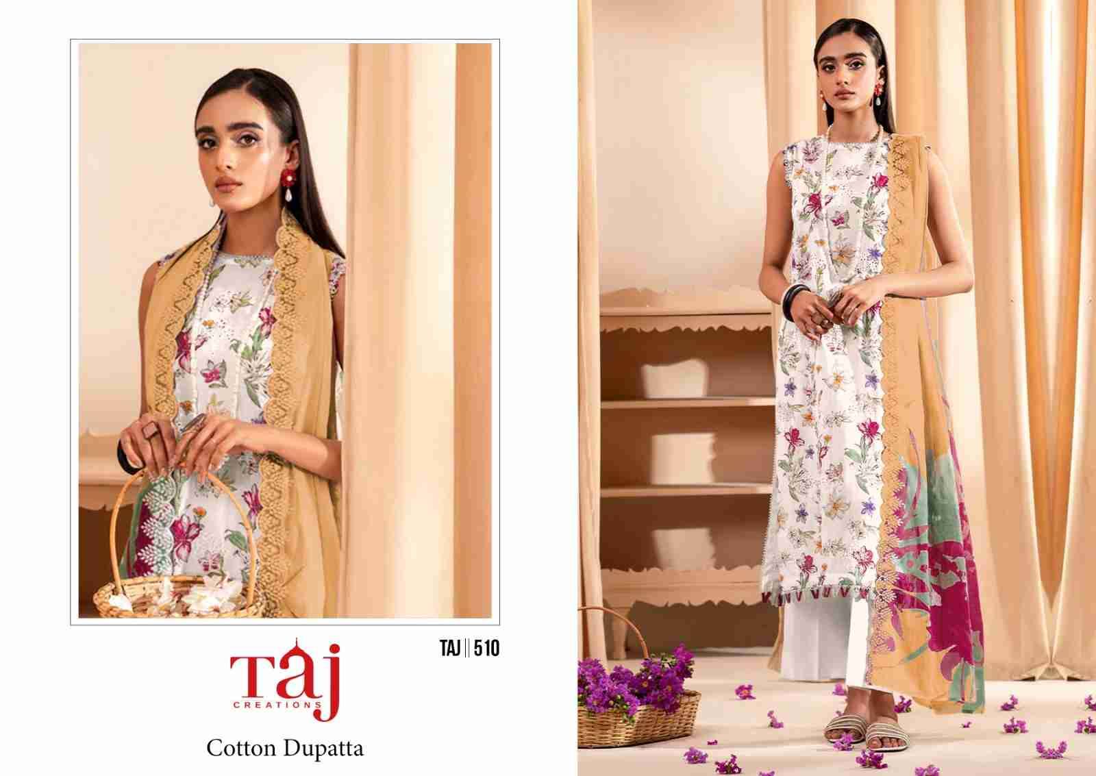 Taj 510 Series By Taj Creation 510 To 511 Series Beautiful Pakistani Suits Colorful Stylish Fancy Casual Wear & Ethnic Wear Pure Cotton With Embroidered Dresses At Wholesale Price