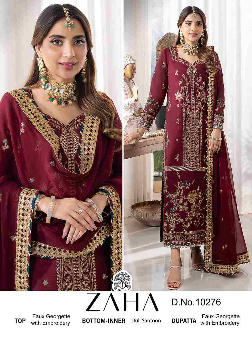 Zaha-10276 By Zaha Designer Pakistani Suits Beautiful Stylish Fancy Colorful Party Wear & Occasional Wear Faux Georgette Embroidered Dresses At Wholesale Price
