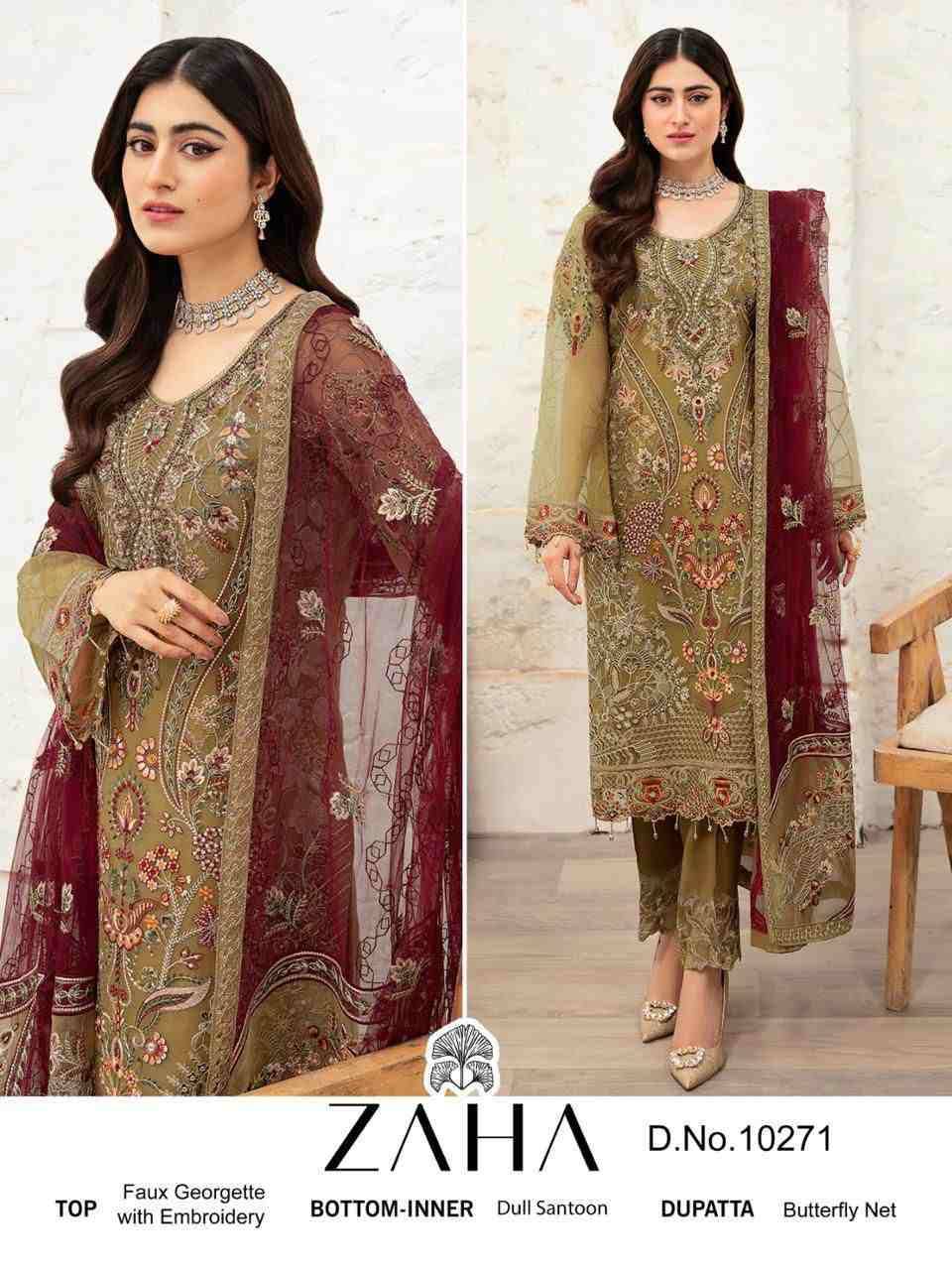 Zaha-10271 By Zaha Pakistani Suits Beautiful Fancy Colorful Stylish Party Wear & Occasional Wear Faux Georgette Embroidery Dresses At Wholesale Price