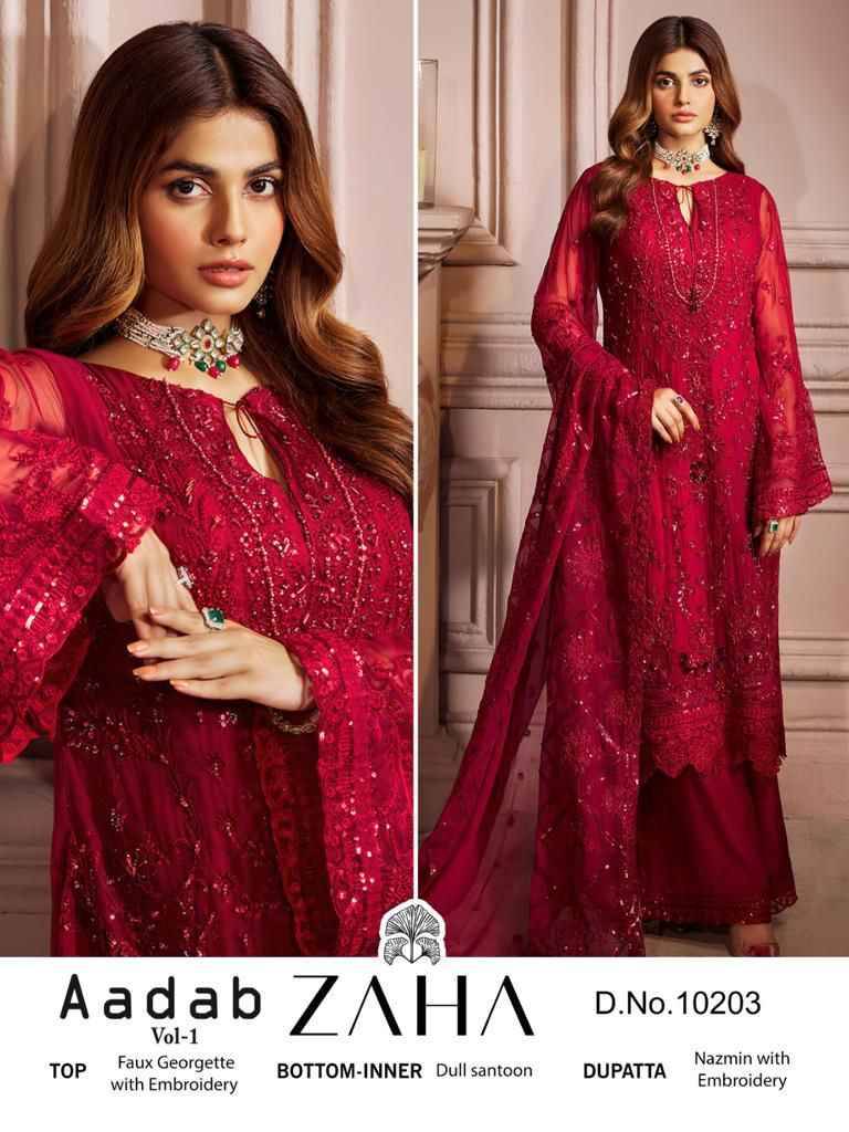 Zaha-10203 By Zaha Designer Pakistani Suits Beautiful Stylish Fancy Colorful Party Wear & Occasional Wear Faux Georgette Embroidered Dresses At Wholesale Price