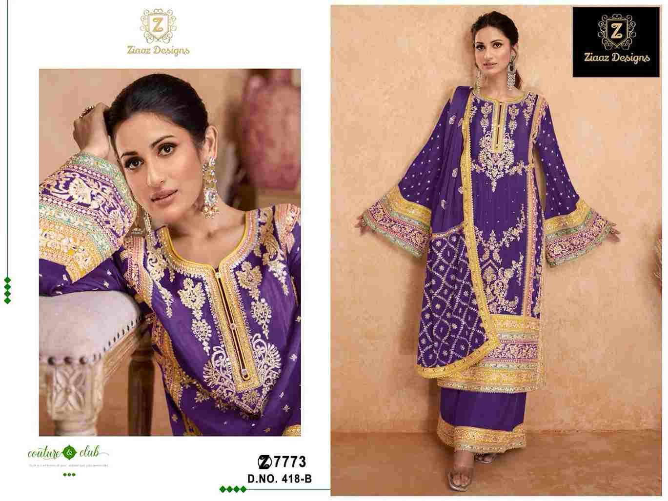 Ziaaz Designs Hit Design 418-B By Ziaaz Designs Beautiful Pakistani Suits Colorful Stylish Fancy Casual Wear & Ethnic Wear Pure Chinnon With Embroidered Dresses At Wholesale Price