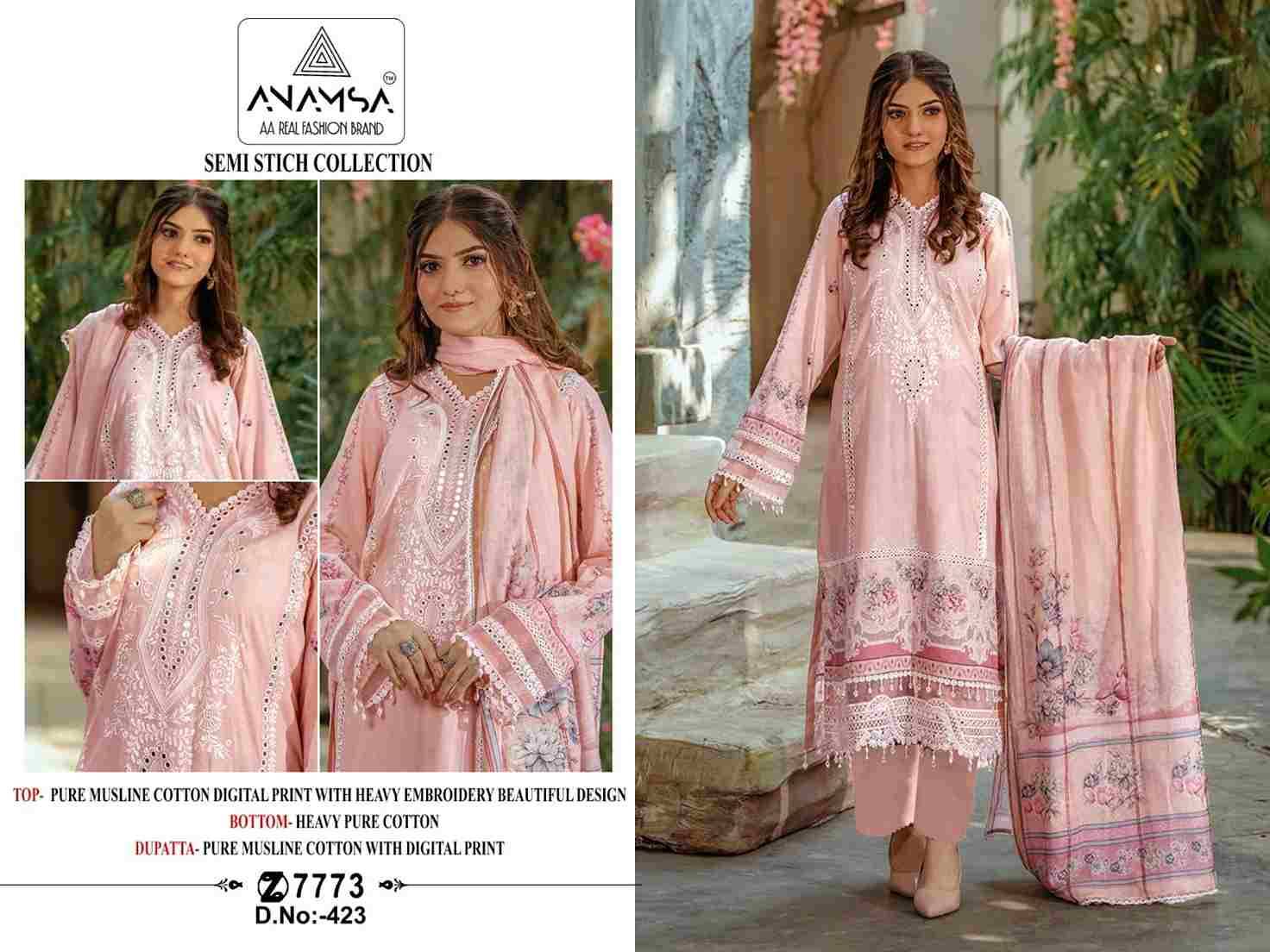 Anamsa Hit Design 423 By Fashid Wholesale Beautiful Pakistani Suits Colorful Stylish Fancy Casual Wear & Ethnic Wear Pure Muslin Cotton Embroidered Dresses At Wholesale Price