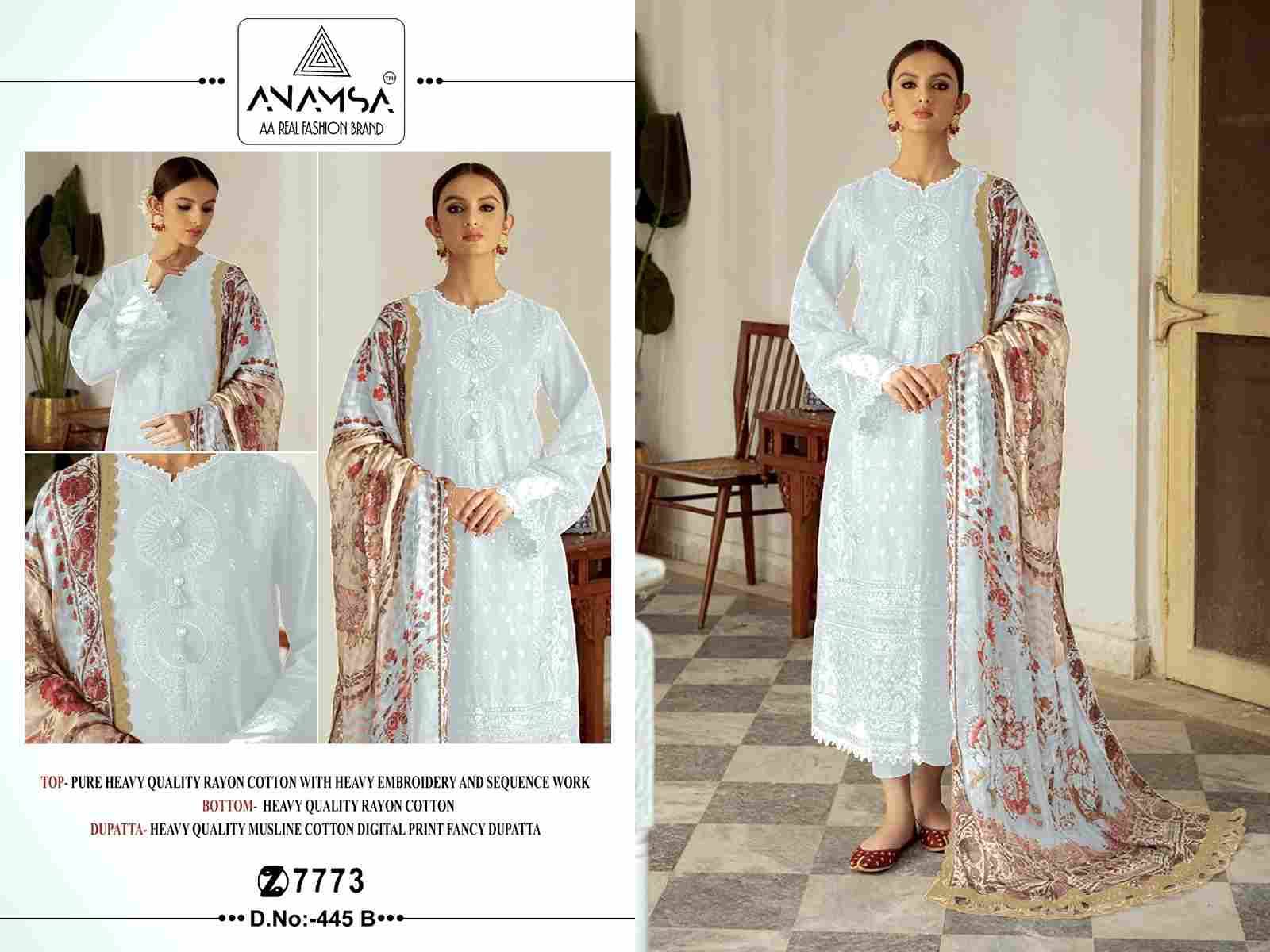 Anamsa Hit Design 445 Colours By Fashid Wholesale 445-A To 445-D Series Beautiful Pakistani Suits Colorful Stylish Fancy Casual Wear & Ethnic Wear Pure Rayon Cotton Embroidered Dresses At Wholesale Price
