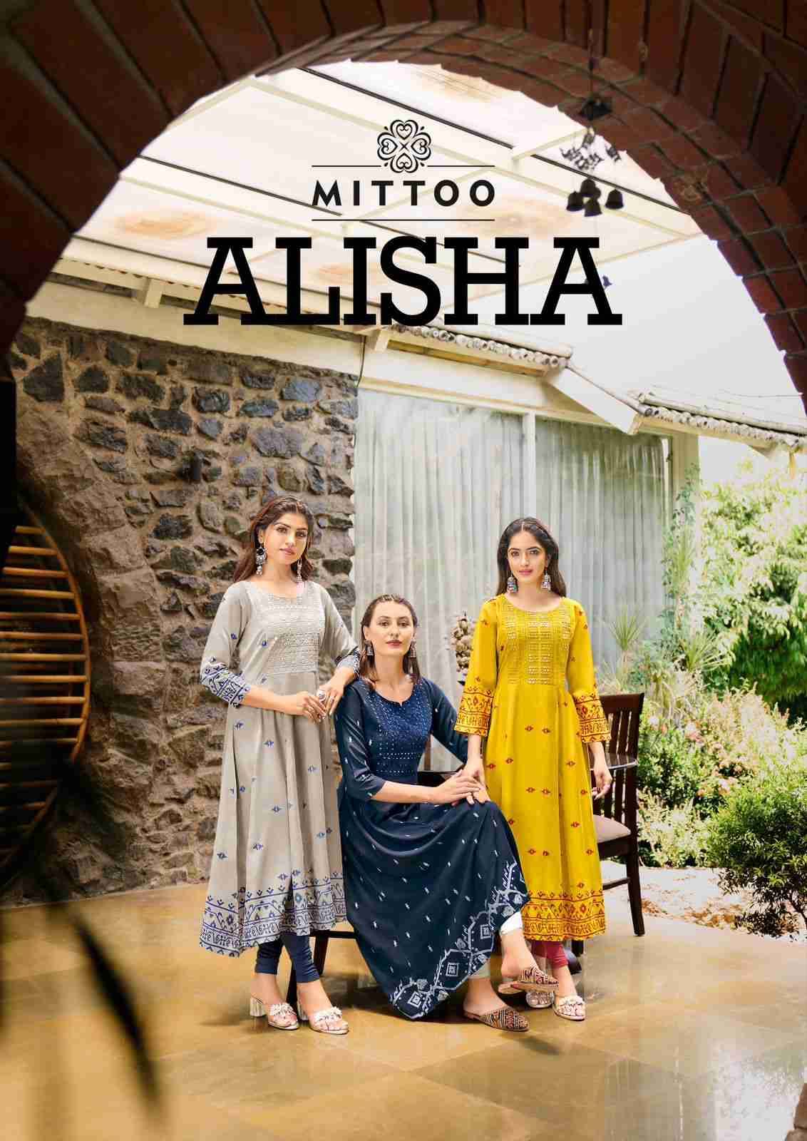 Alisha By Mittoo 1001 To 1004 Series Designer Stylish Fancy Colorful Beautiful Party Wear & Ethnic Wear Collection Rayon Foil Kurtis At Wholesale Price