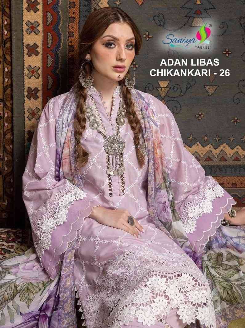 Adan Libas Chikankari Vol-26 By Saniya Trendz 26001 To 26004 Series Designer Pakistani Suits Beautiful Stylish Fancy Colorful Party Wear & Occasional Wear Pure Cotton Embroidered Dresses At Wholesale Price