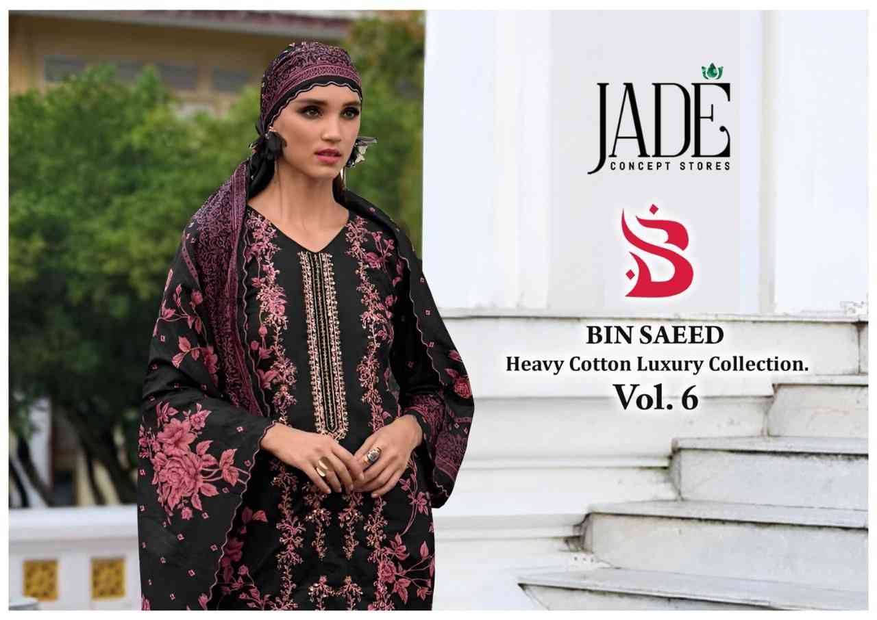 Bin Saeed Vol-6 By Jade 601 To 606 Series Beautiful Festive Suits Stylish Fancy Colorful Casual Wear & Ethnic Wear Pure Lawn Cotton Print Dresses At Wholesale Price