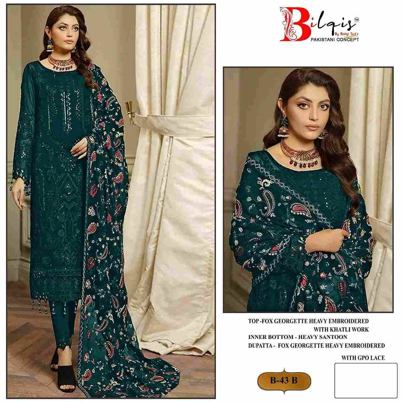 Bilqis 43 Colours By Bilqis 43-A To 43-D Series Beautiful Pakistani Suits Stylish Fancy Colorful Party Wear & Occasional Wear Faux Georgette Embroidery Dresses At Wholesale Price