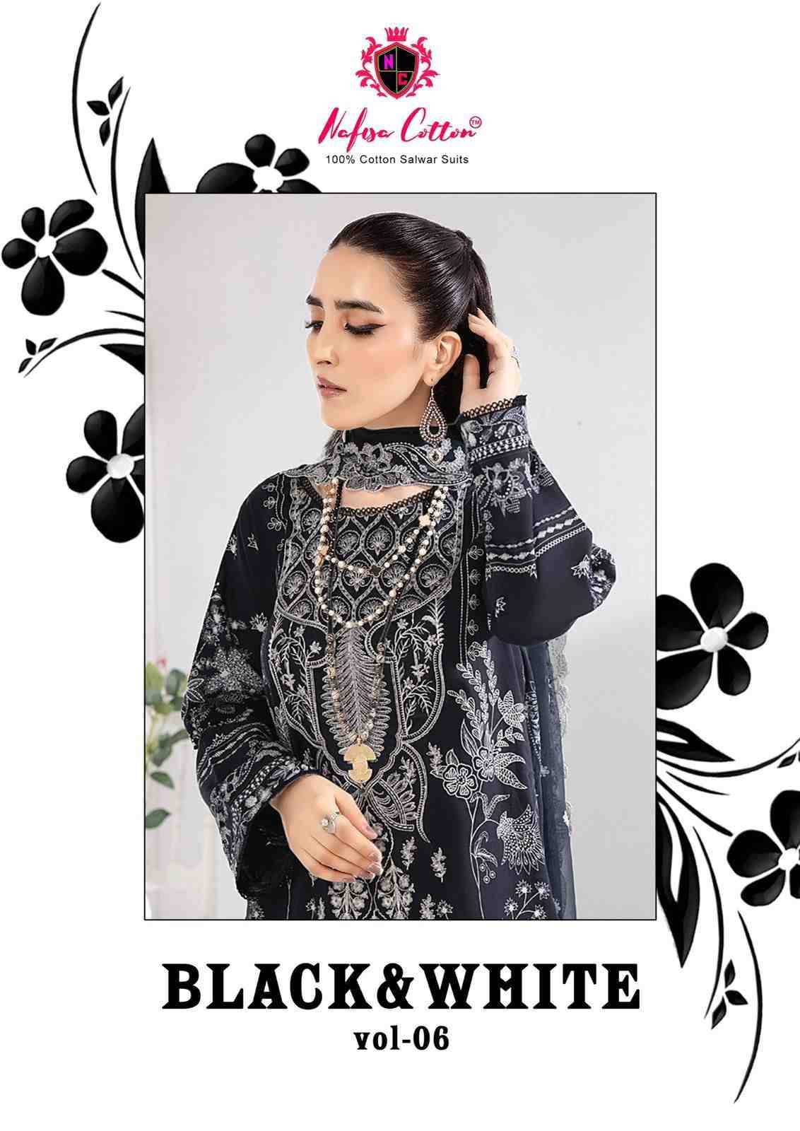 Black And White Vol-6 By Nafisa Cotton 6001 To 6006 Series Beautiful Festive Suits Colorful Stylish Fancy Casual Wear & Ethnic Wear Pure Cotton Embroidered Dresses At Wholesale Price