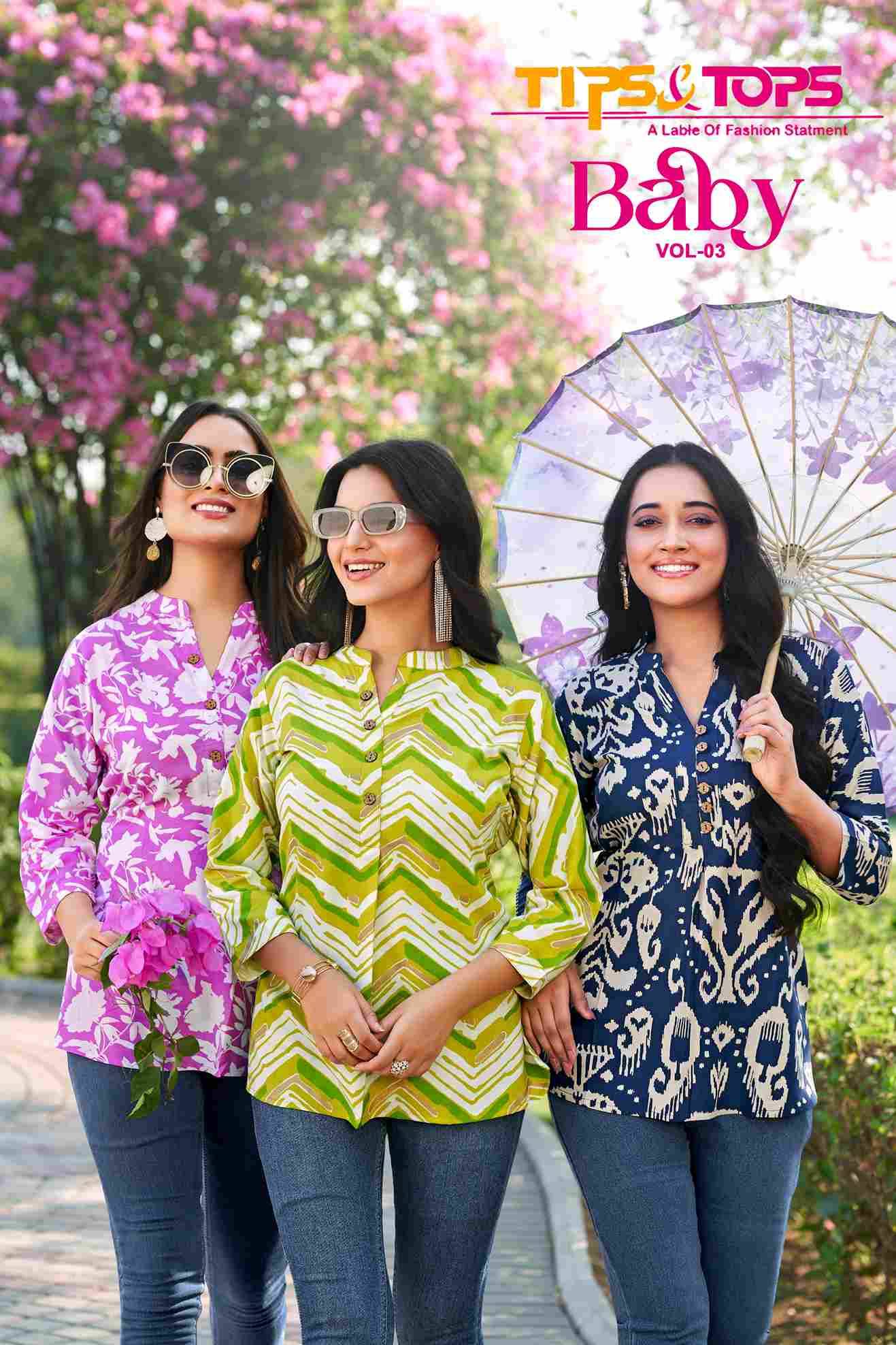 Baby Vol-3 By Tips And Tops 101 To 108 Series Beautiful Stylish Fancy Colorful Casual Wear & Ethnic Wear Pure Rayon Tops At Wholesale Price