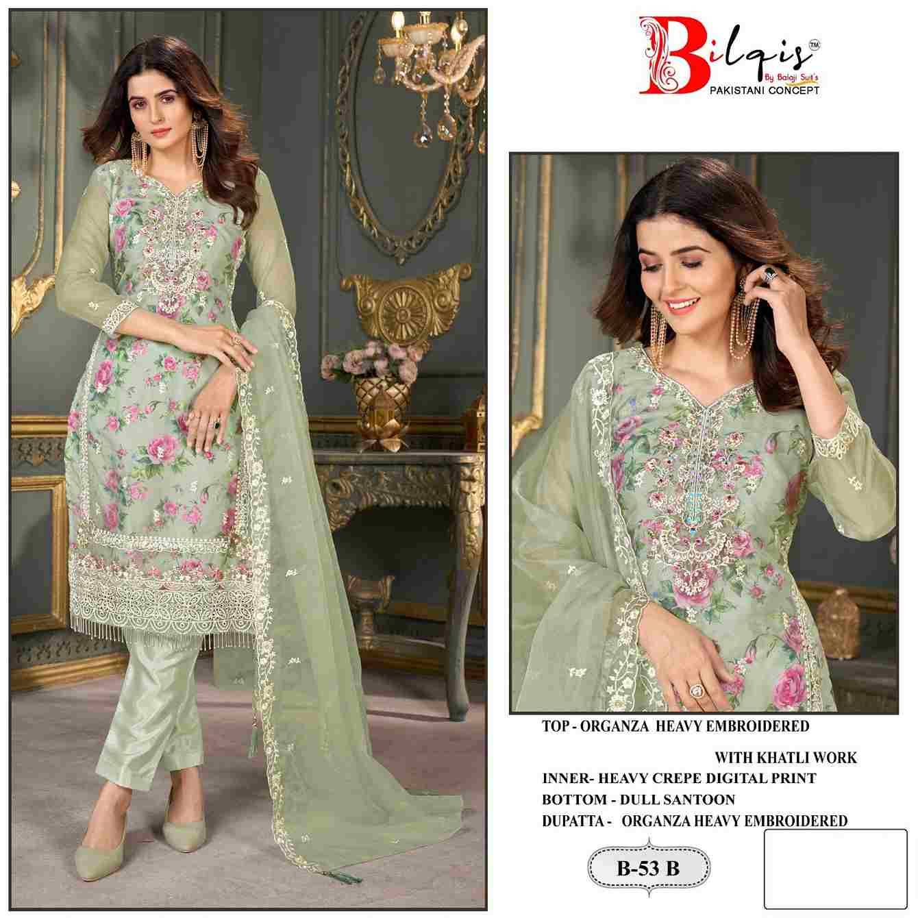 Bilqis 53 Colours By Bilqis 53-A To 53-D Series Beautiful Pakistani Suits Stylish Fancy Colorful Party Wear & Occasional Wear Organza Embroidery Dresses At Wholesale Price